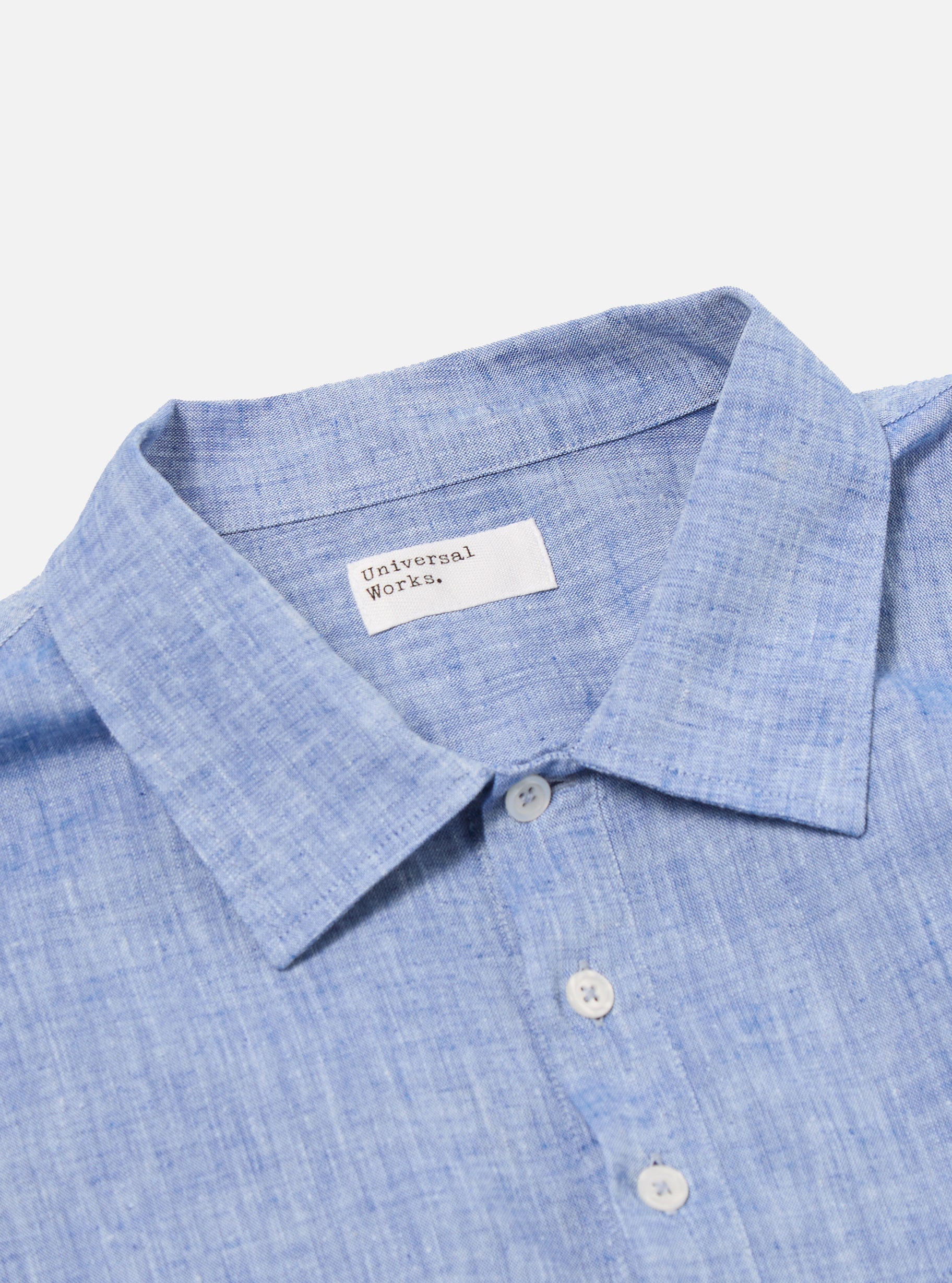 Universal Works Pullover LS Shirt in Blue Slub Linen Mix