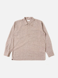 Universal Works Pullover LS Shirt in Brown Slub Linen Mix