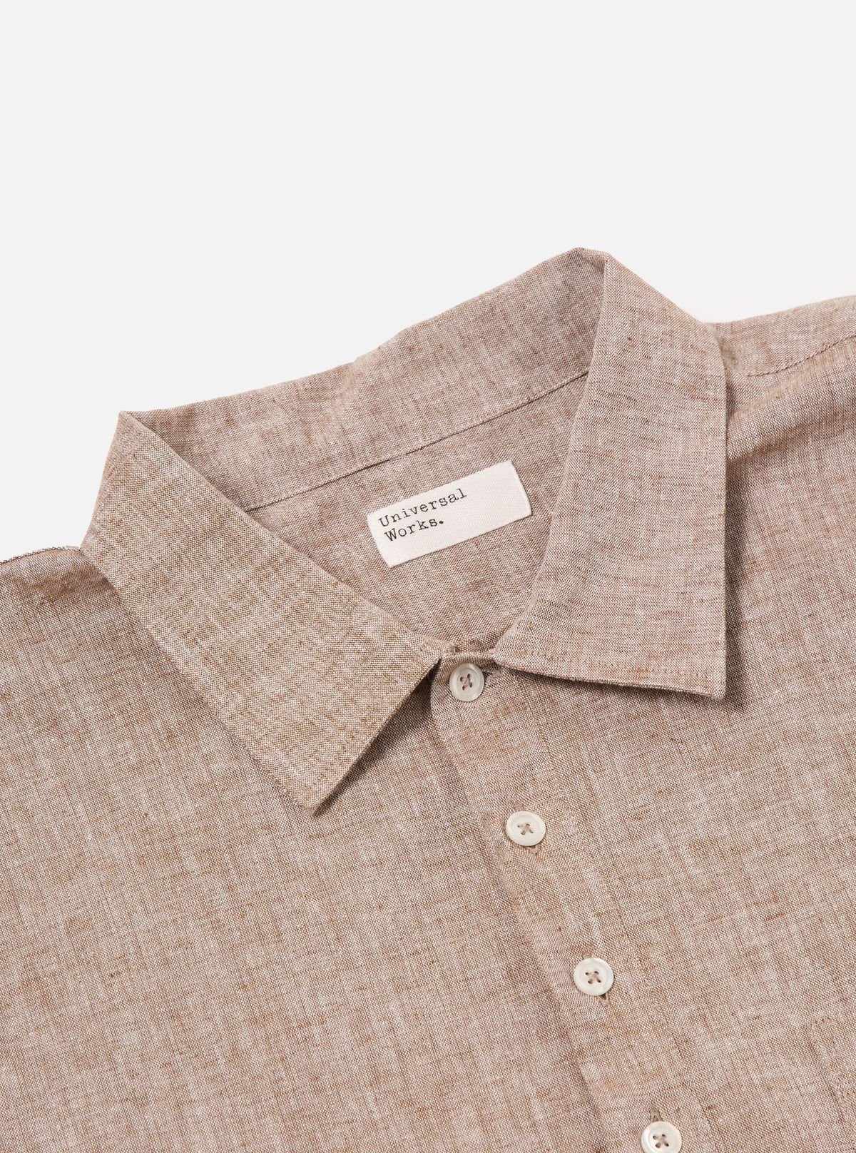 Universal Works Pullover LS Shirt in Brown Slub Linen Mix