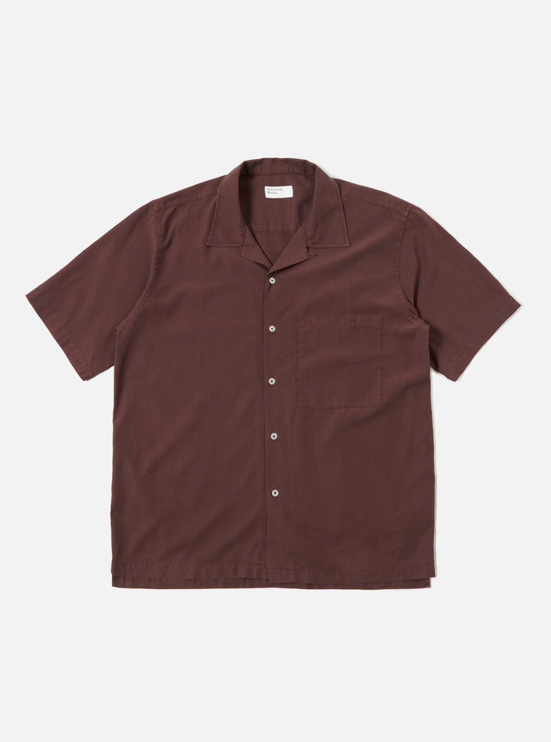 Universal Works Camp Shirt in Rich Brown Gardenia Lycot