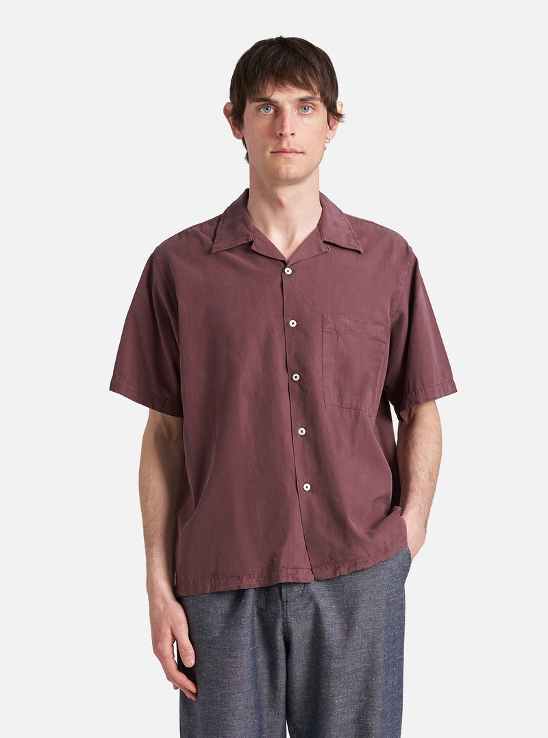 Universal Works Camp Shirt in Rich Brown Gardenia Lycot