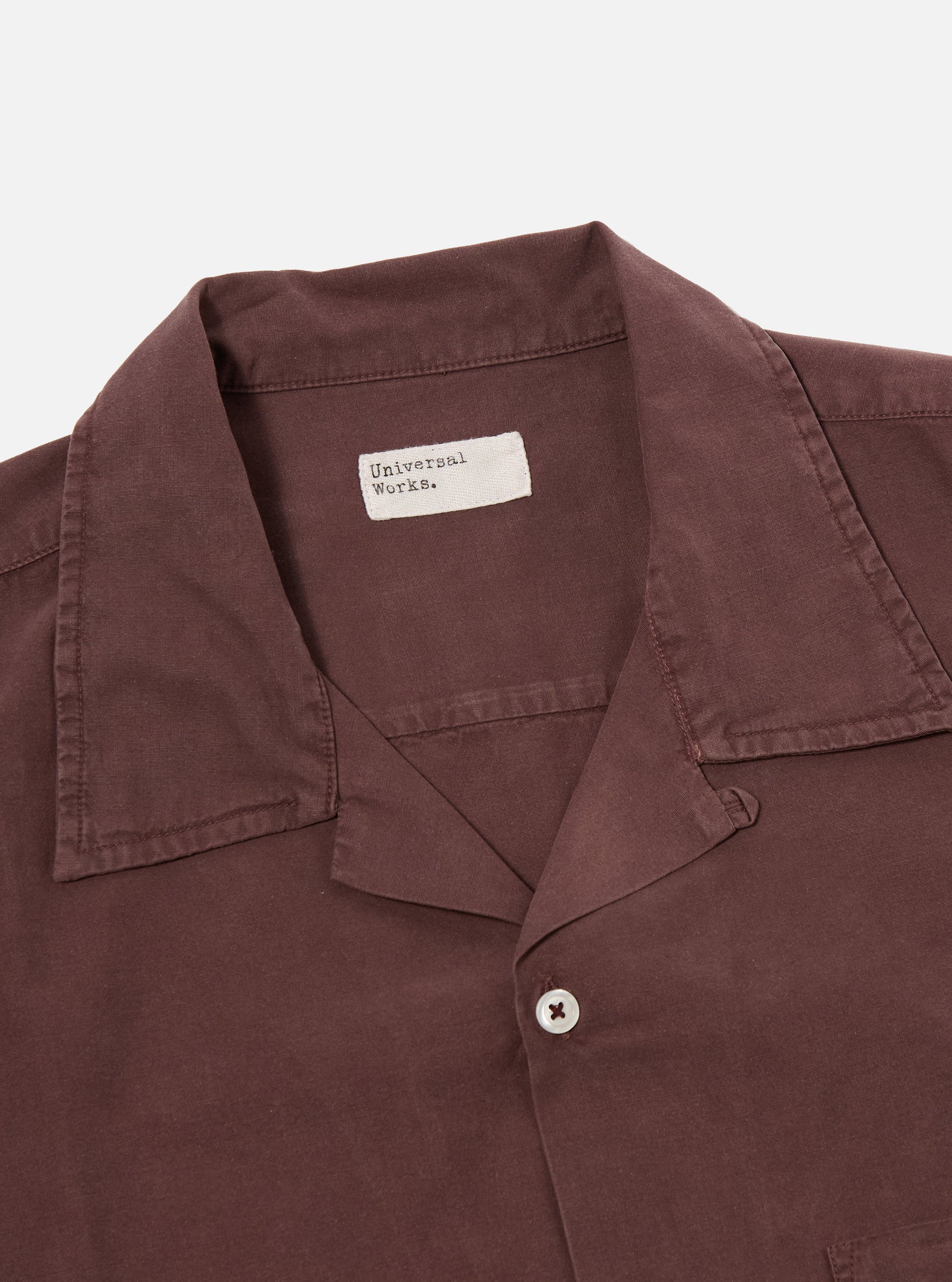 Universal Works Camp Shirt in Rich Brown Gardenia Lycot