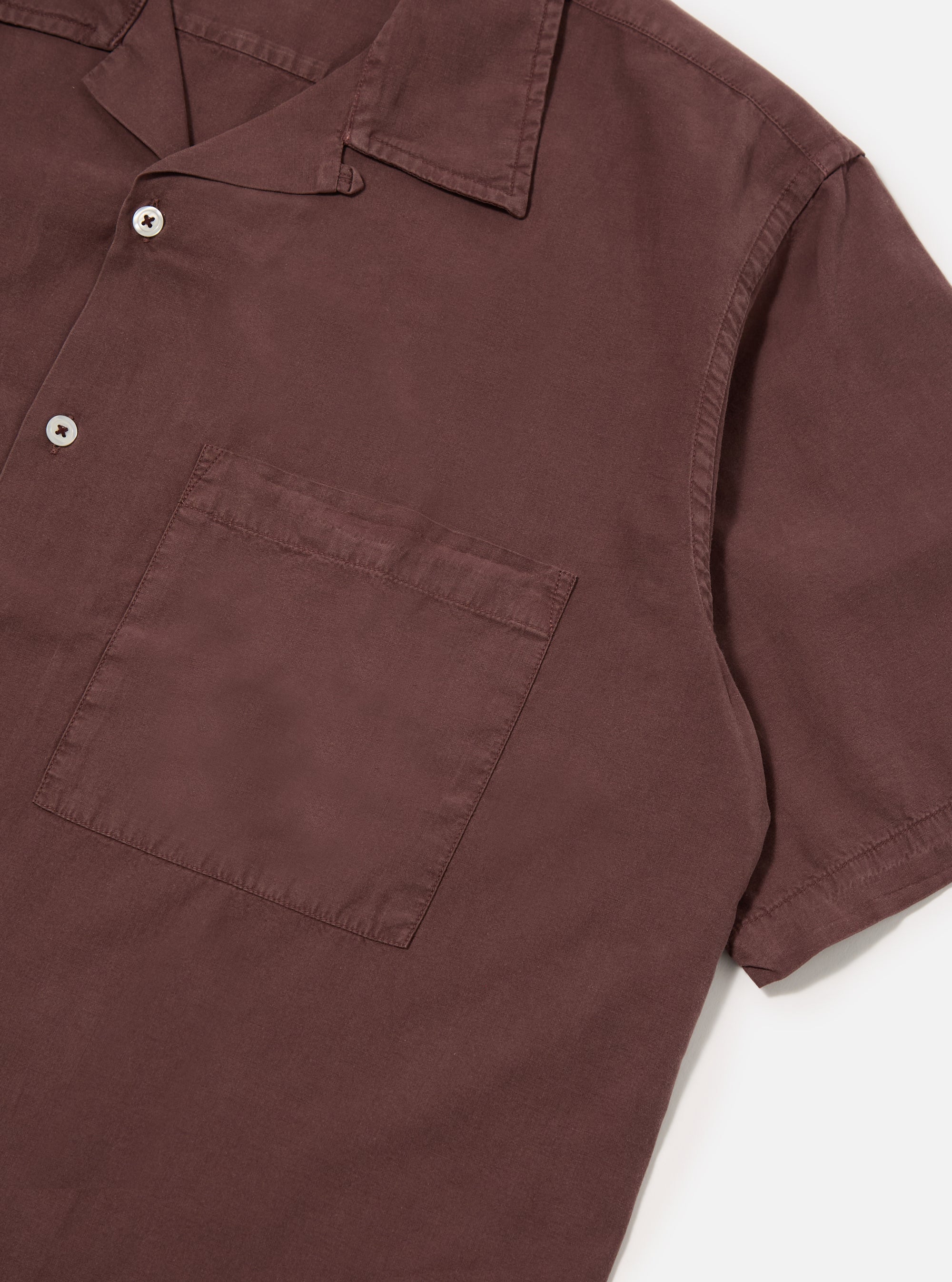 Universal Works Camp Shirt in Rich Brown Gardenia Lycot