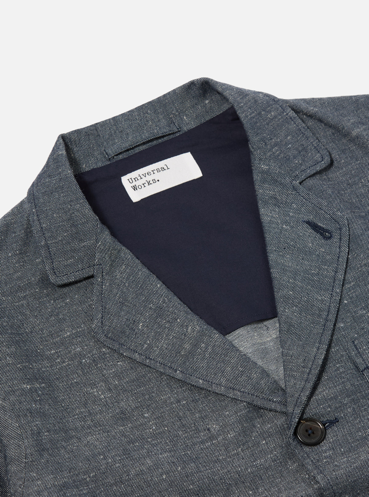 Universal Works Three Button Jacket in Denim Lord Cotton Linen