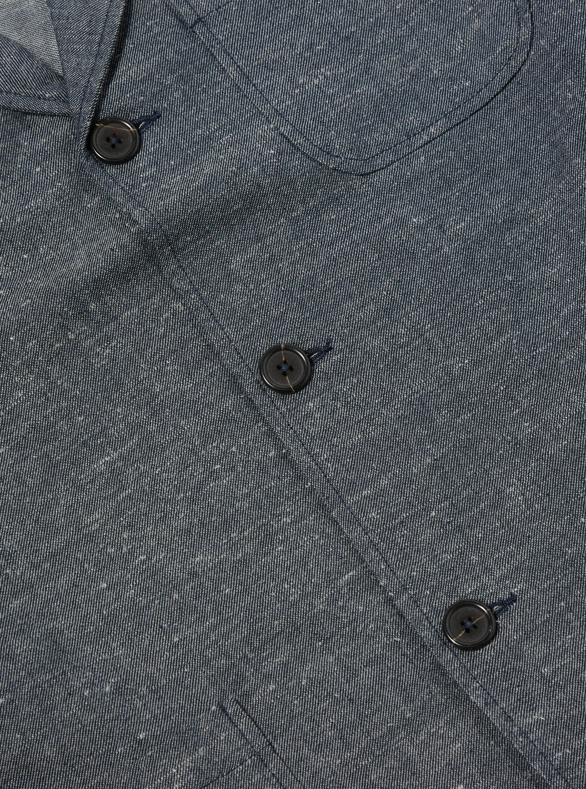 Universal Works Three Button Jacket in Denim Lord Cotton Linen