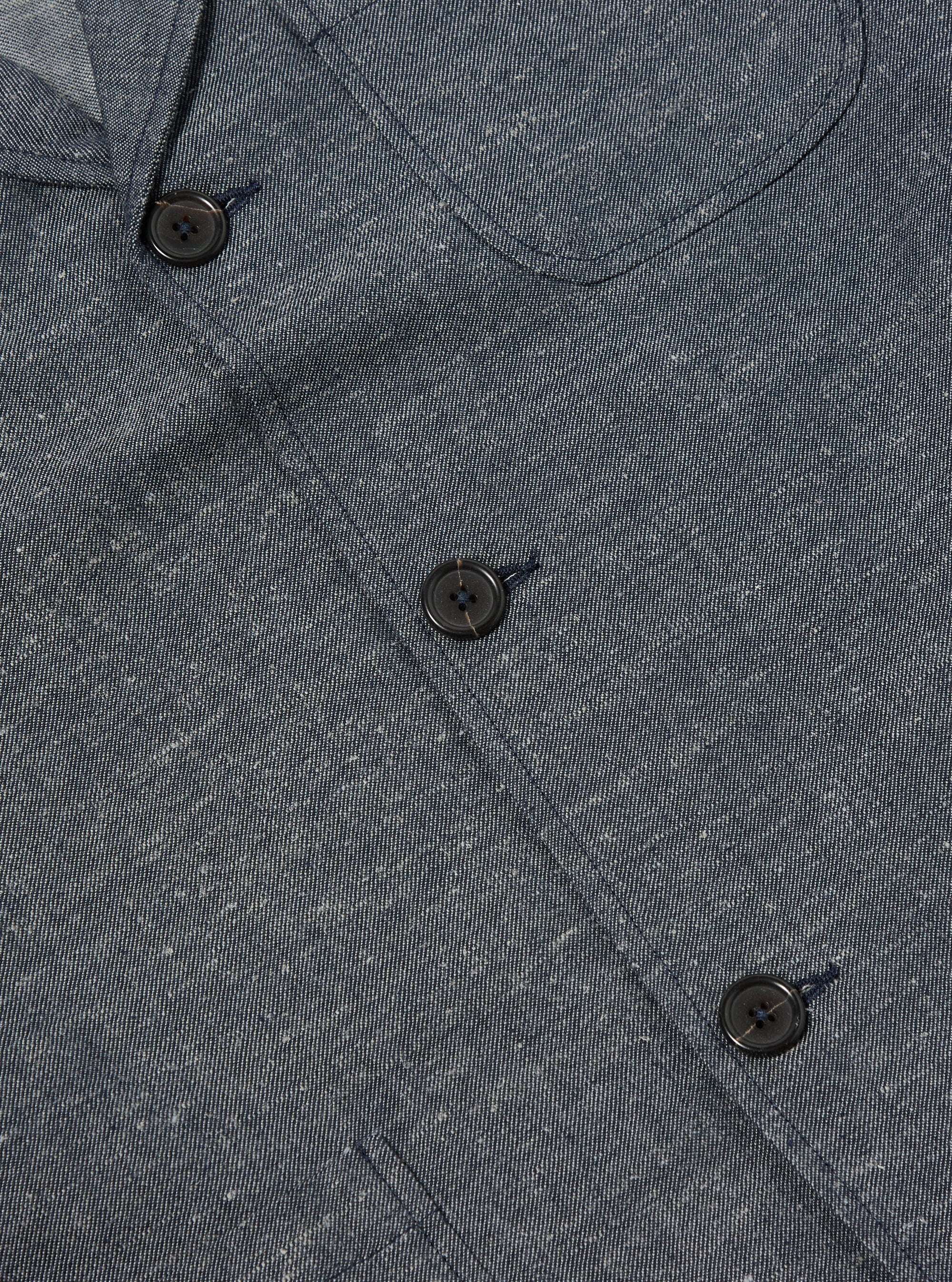 Universal Works Three Button Jacket in Denim Lord Cotton Linen