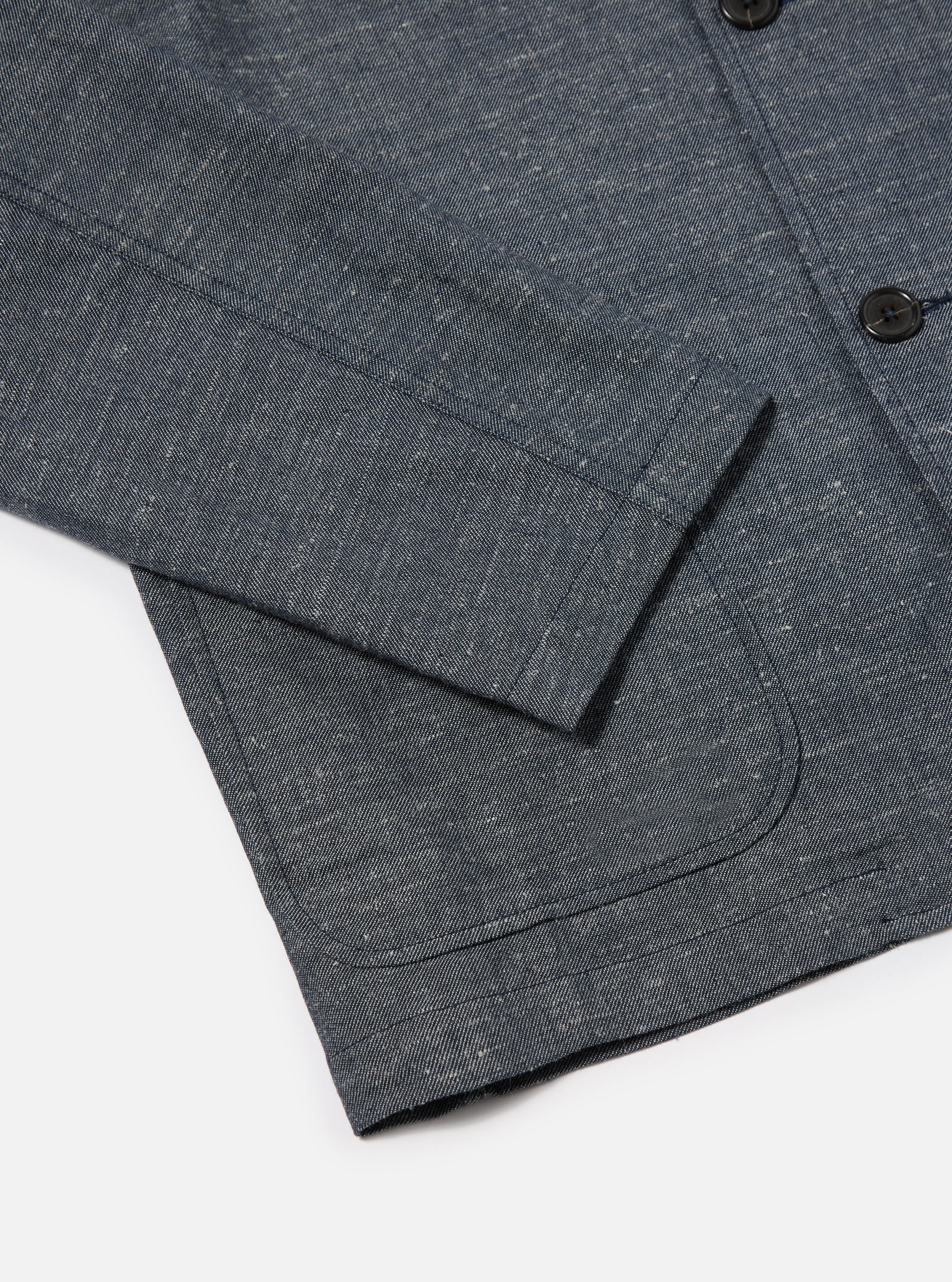 Universal Works Three Button Jacket in Denim Lord Cotton Linen