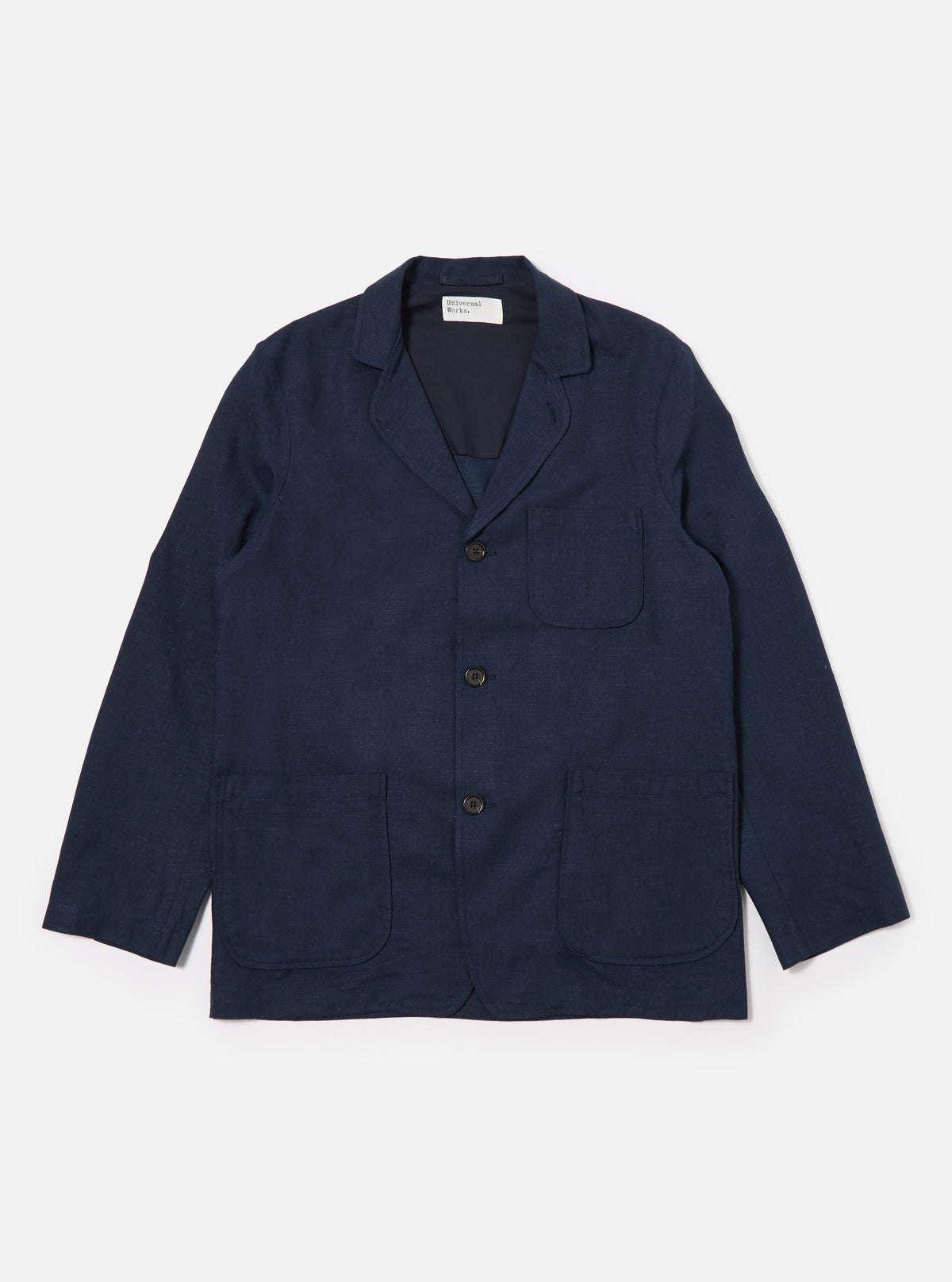 Universal Works Three Button Jacket in Navy Lord Cotton Linen