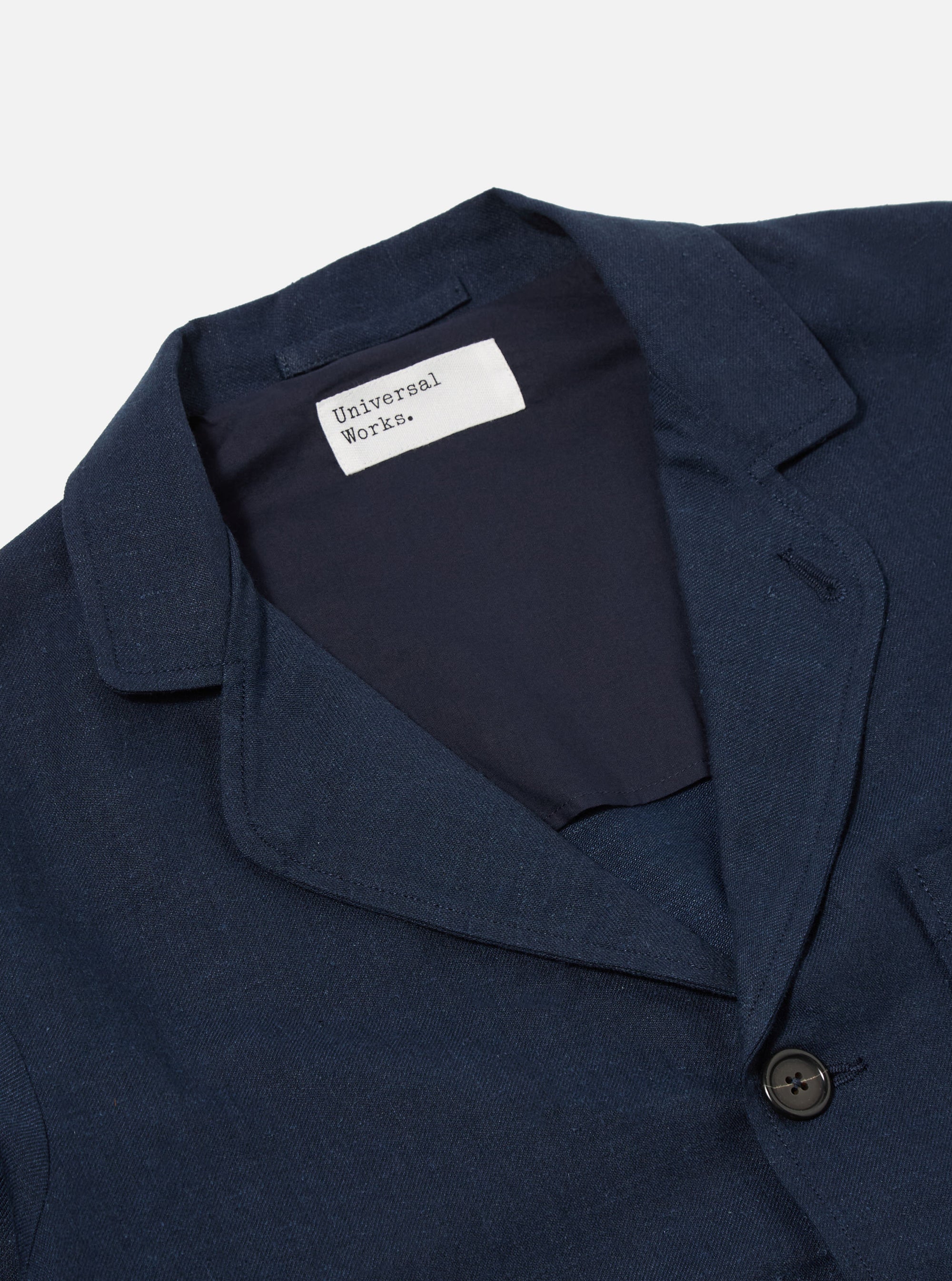 Universal Works Three Button Jacket in Navy Lord Cotton Linen