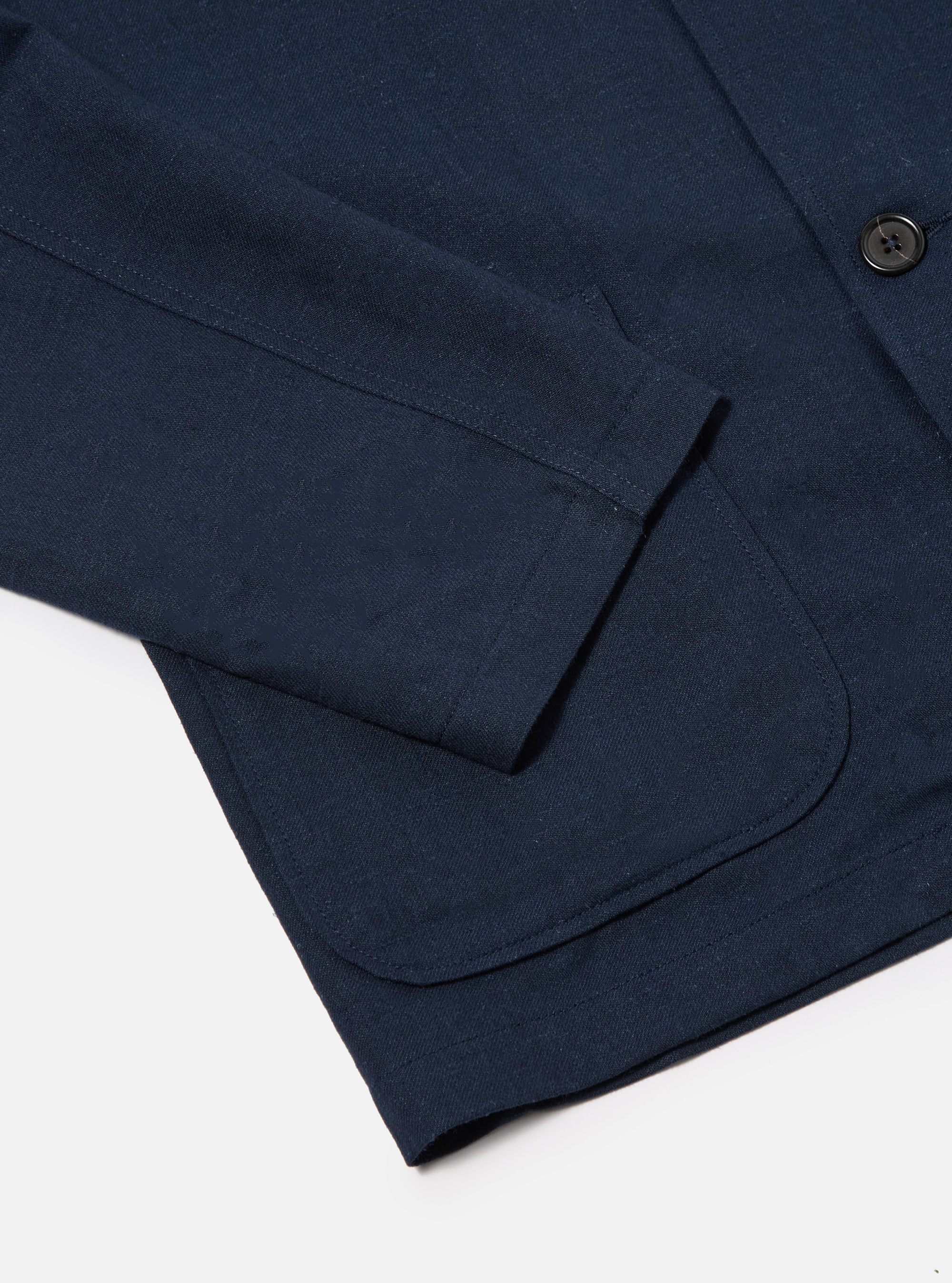 Universal Works Three Button Jacket in Navy Lord Cotton Linen