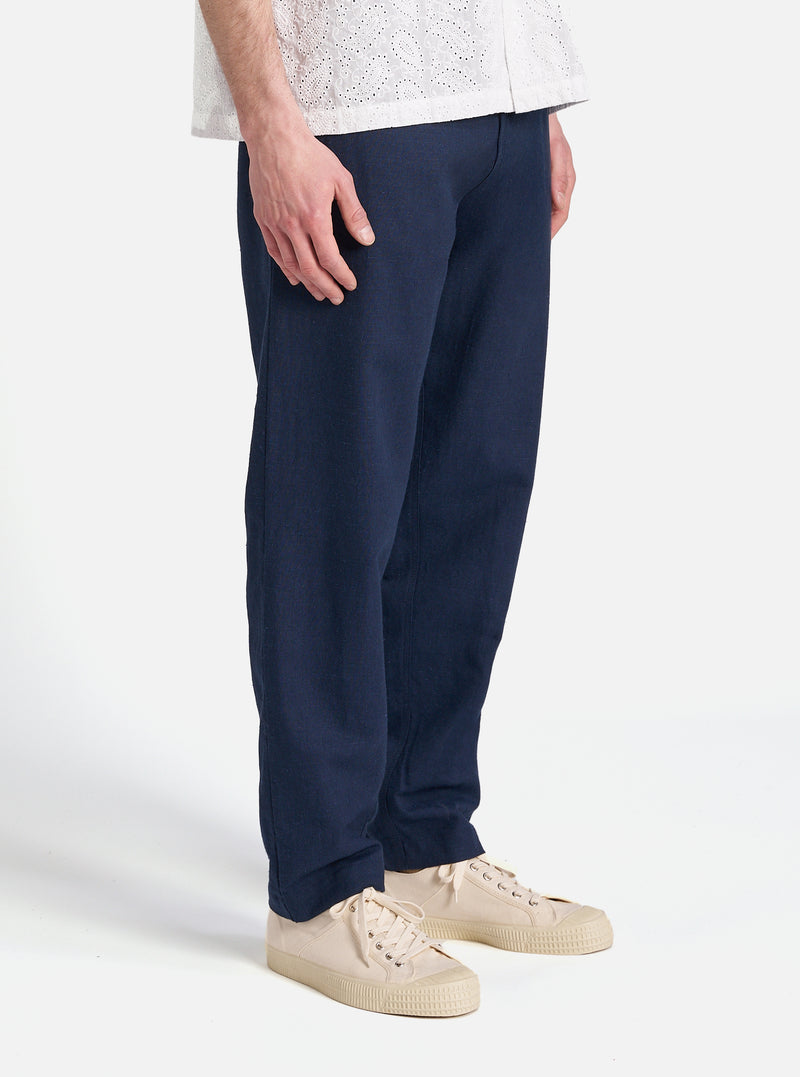 Universal Works Military Chino in Navy Lord Cotton Linen