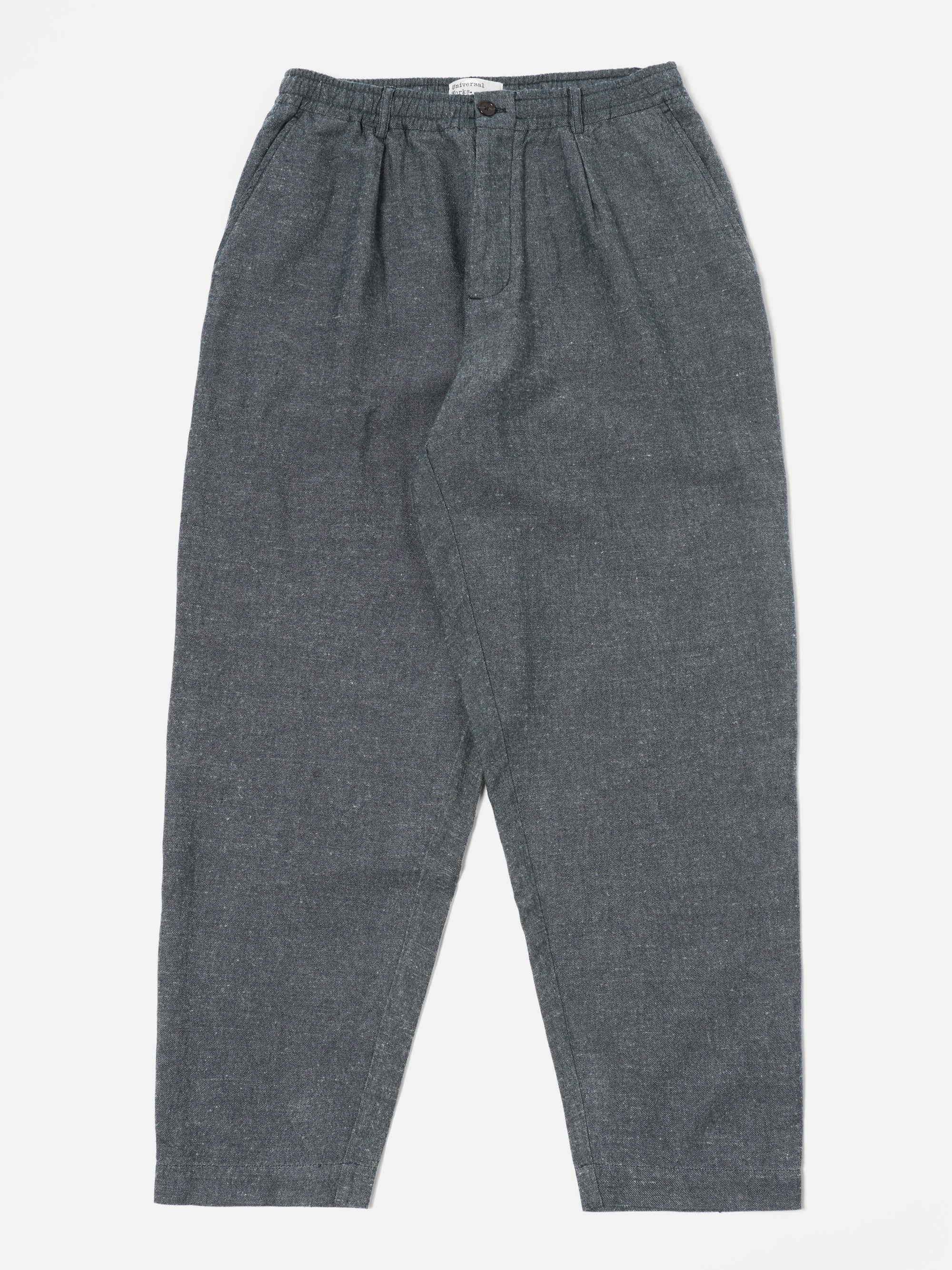 Universal Works Pleated Track Pant in Denim Lord Cotton Linen