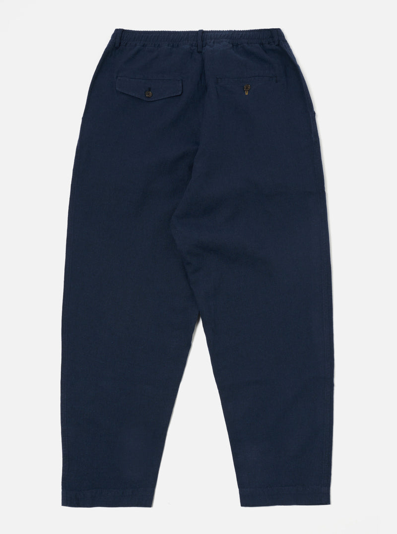 Universal Works Pleated Track Pant in Navy Lord Cotton Linen