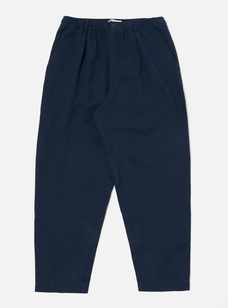 Universal Works Pleated Track Pant in Navy Lord Cotton Linen