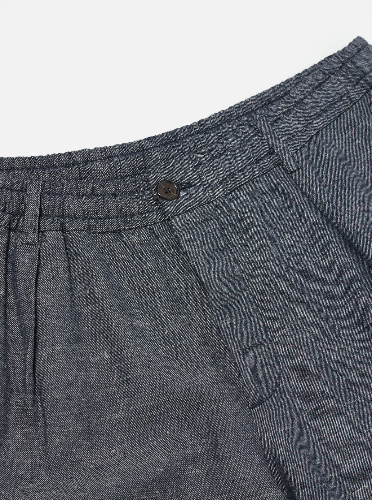 Universal Works Pleated Track Pant in Denim Lord Cotton Linen