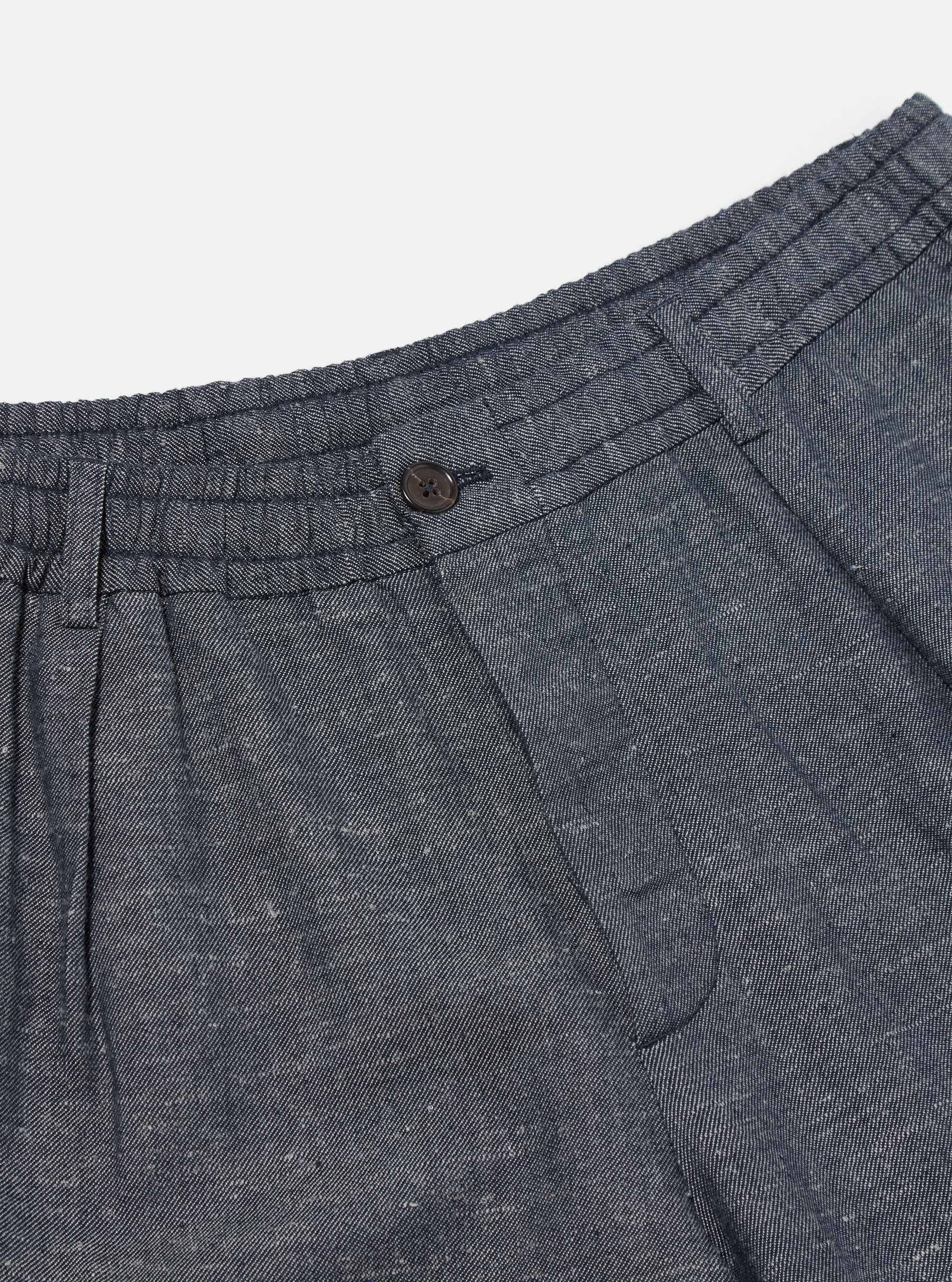 Universal Works Pleated Track Pant in Denim Lord Cotton Linen