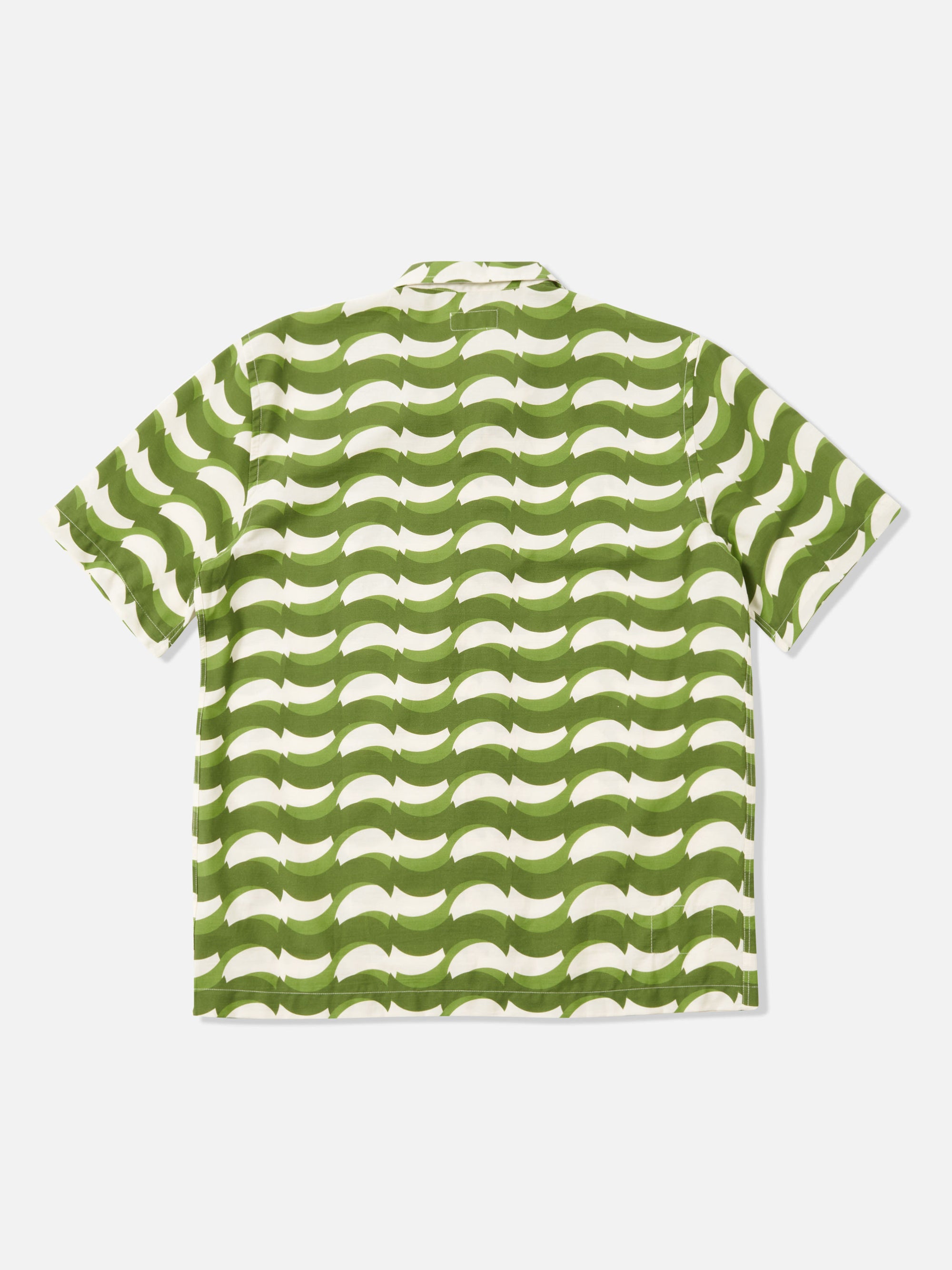 Universal Works Road Shirt in Green Geo Wave Print Cotton