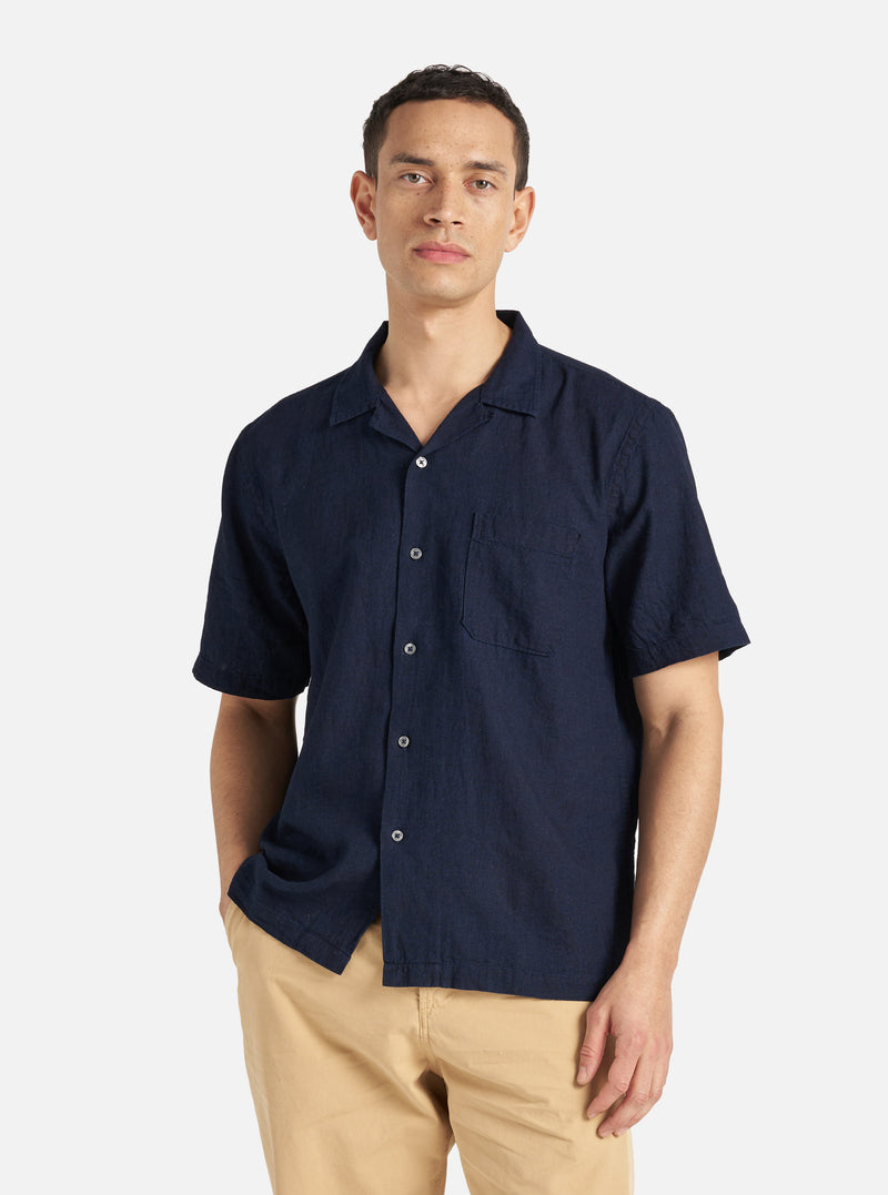 Universal Works Road Shirt in Indigo Ori Linen Mix