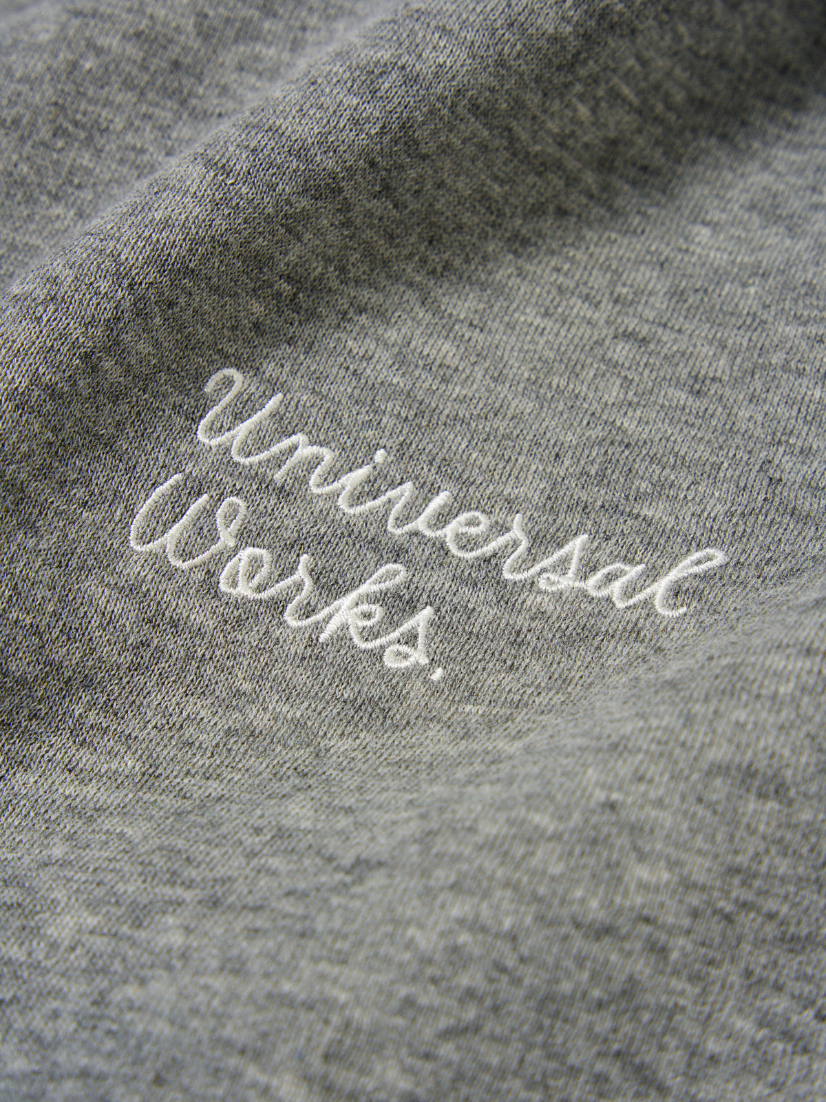 Universal Works Embroidered Loose Sweatshirt in Grey Marl Recycled Cotton Blend Jersey