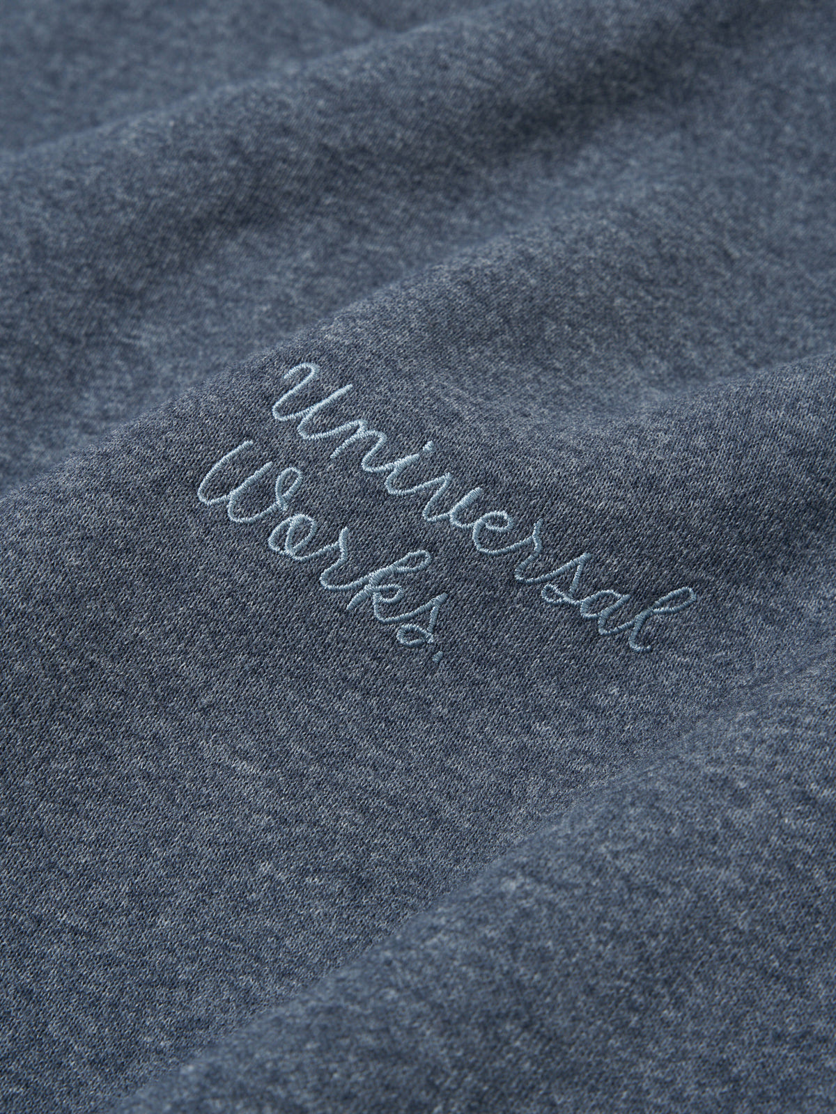 Universal Works Embroidered Loose Sweatshirt in Navy Recycled Cotton Blend Jersey