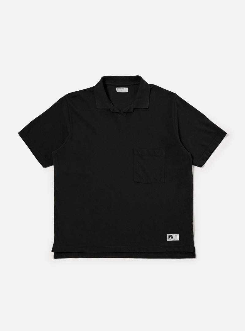 Universal Works Vacation Polo in Black Piquet