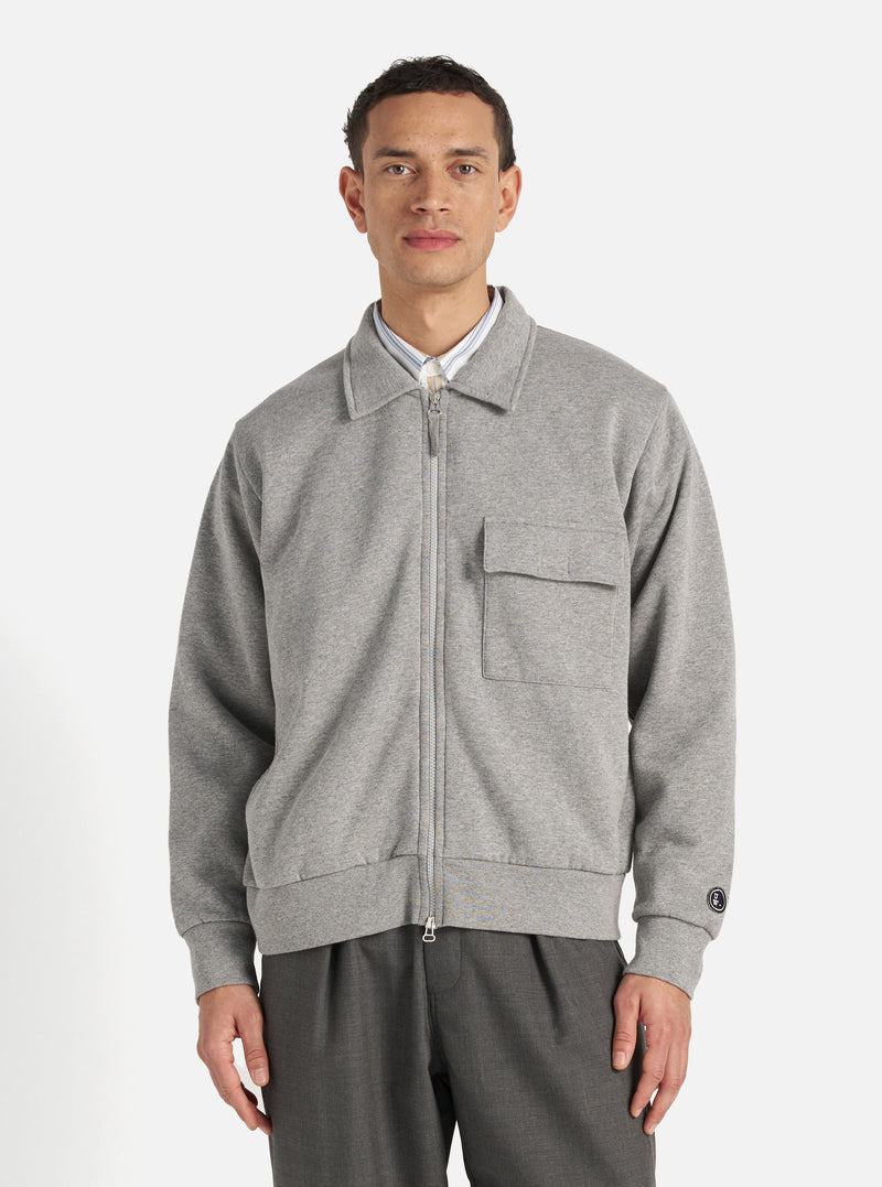 Universal Works Tyler Jacket in Grey Marl Recycled Cotton Blend Jersey