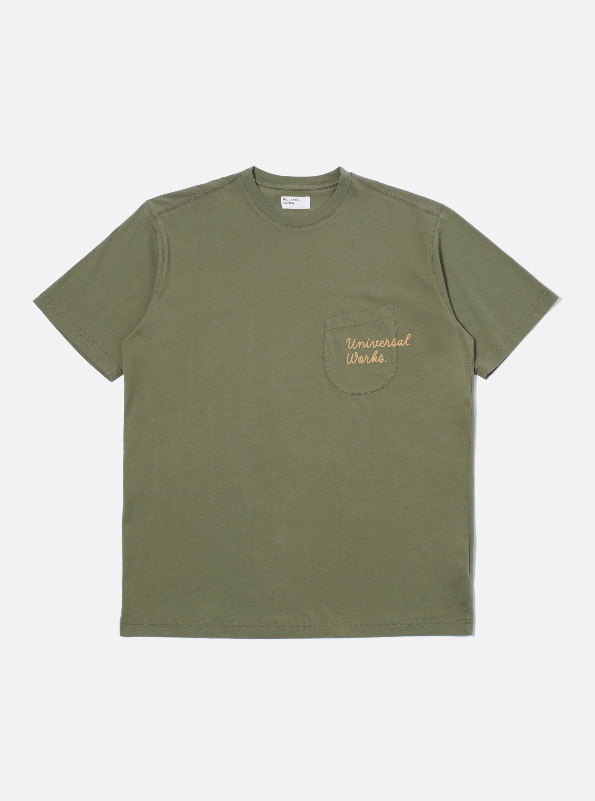 Universal Works Print Pocket Tee in Olive Organic Jersey