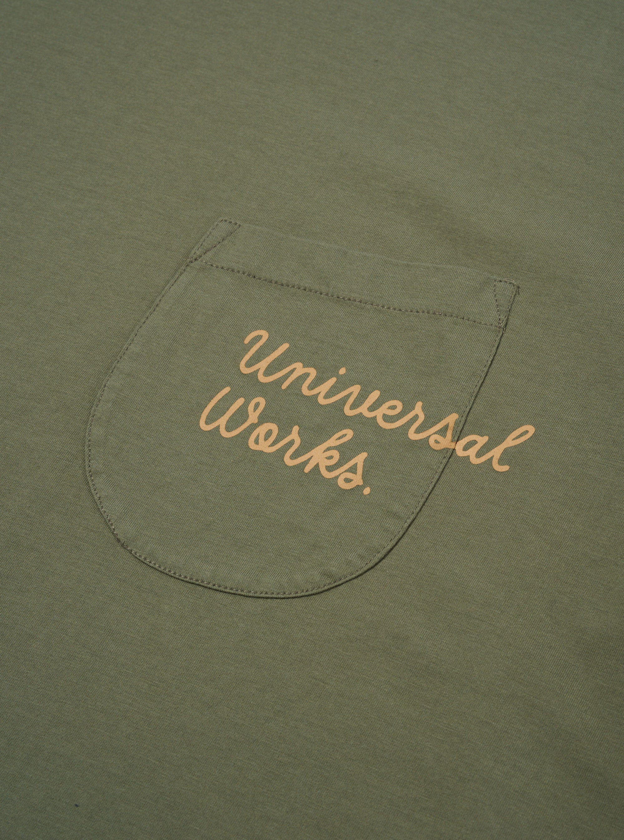 Universal Works Print Pocket Tee in Olive Organic Jersey