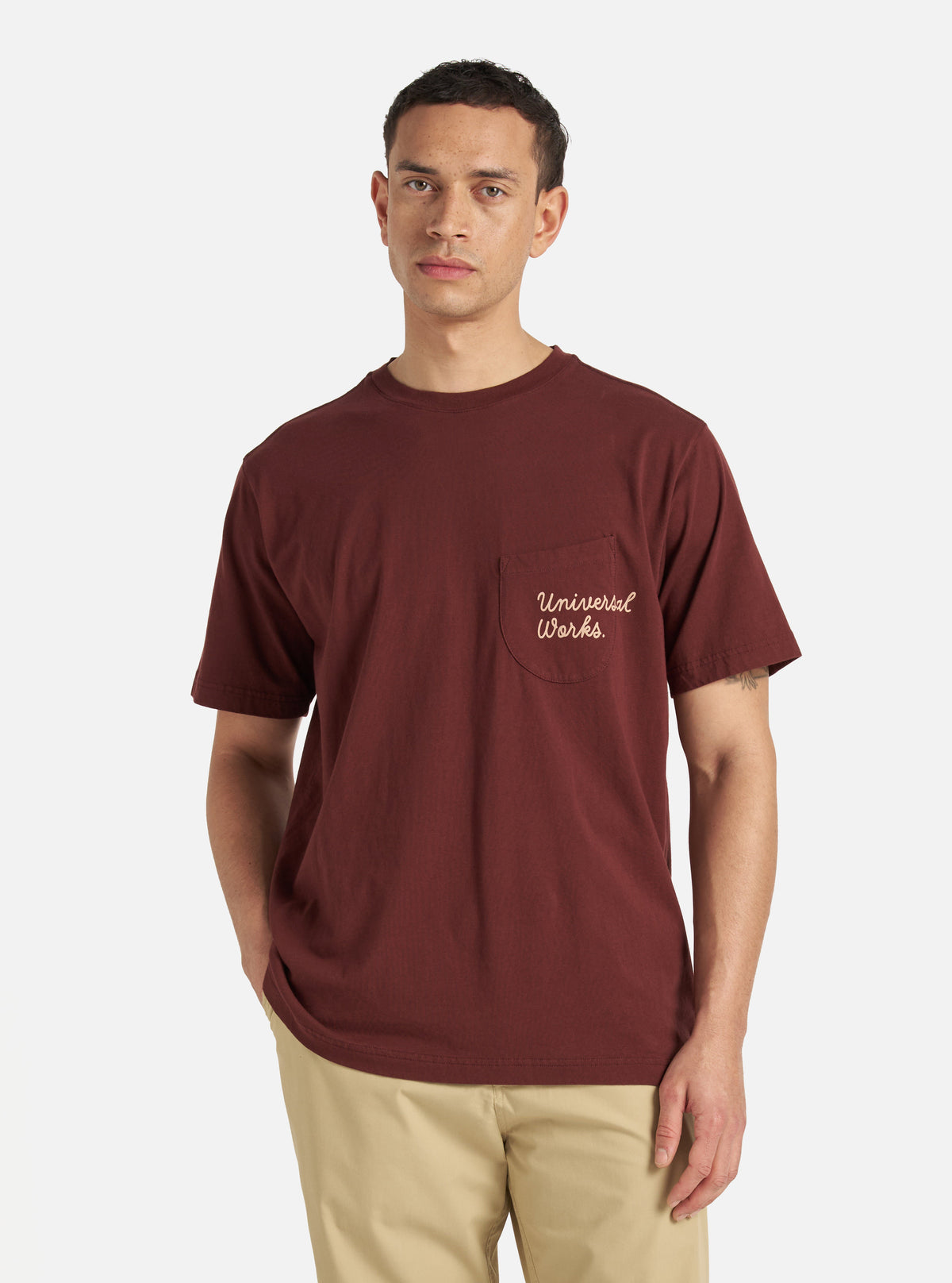 Universal Works Print Pocket Tee in Rich Brown Organic Jersey