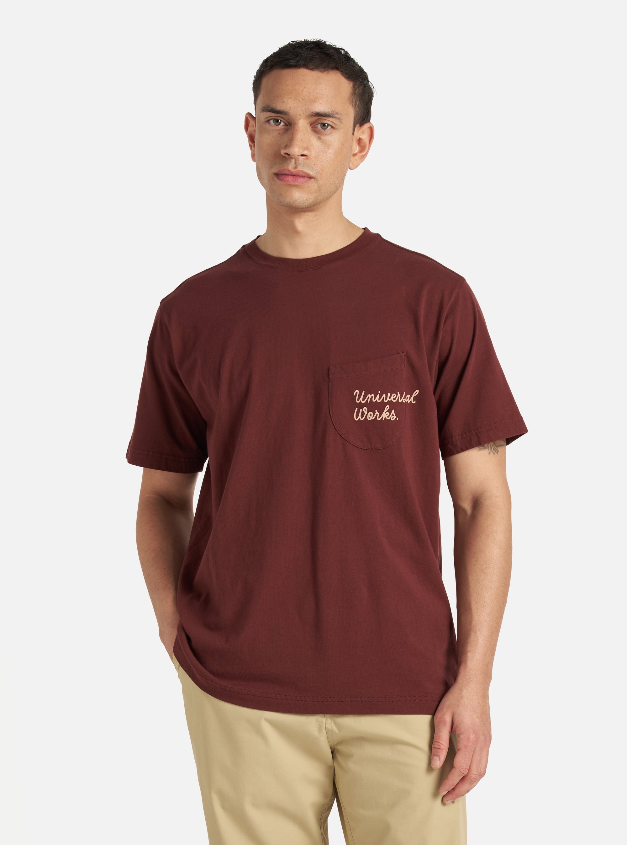 Universal Works Print Pocket Tee in Rich Brown Organic Jersey