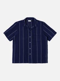 Universal Works Road Shirt in Navy Reef Stripe Cotton