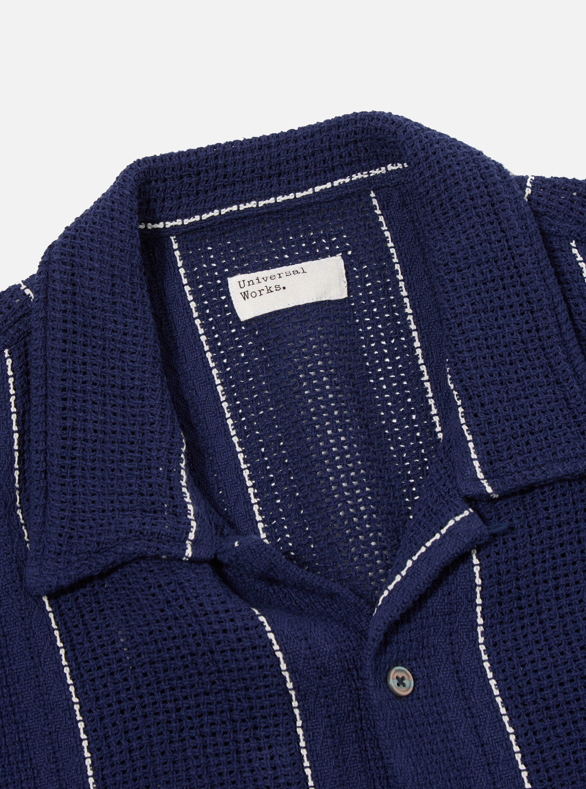 Universal Works Road Shirt in Navy Reef Stripe Cotton