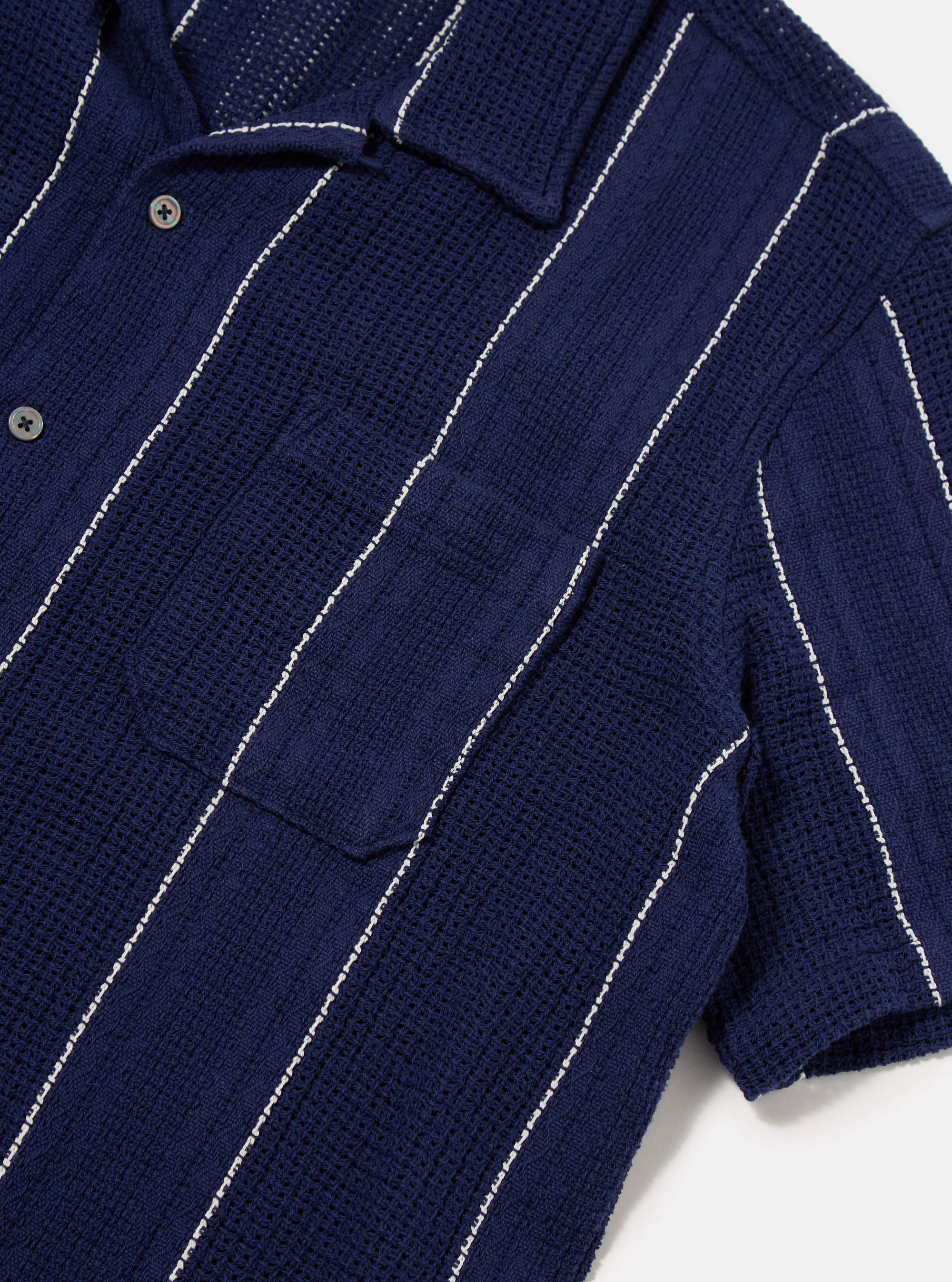 Universal Works Road Shirt in Navy Reef Stripe Cotton