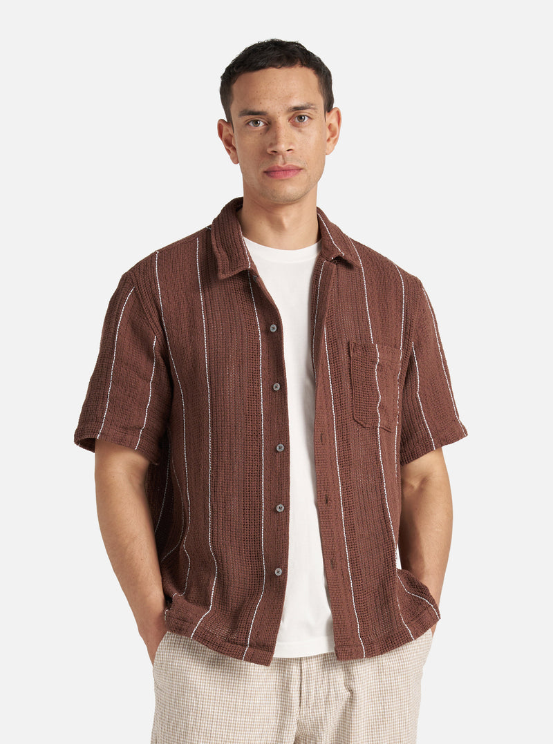 Universal Works Road Shirt in Brown Reef Stripe Cotton