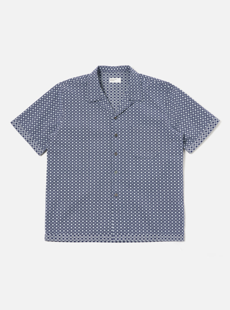 Universal Works Dean Road Shirt in Navy Tile 3 Cotton