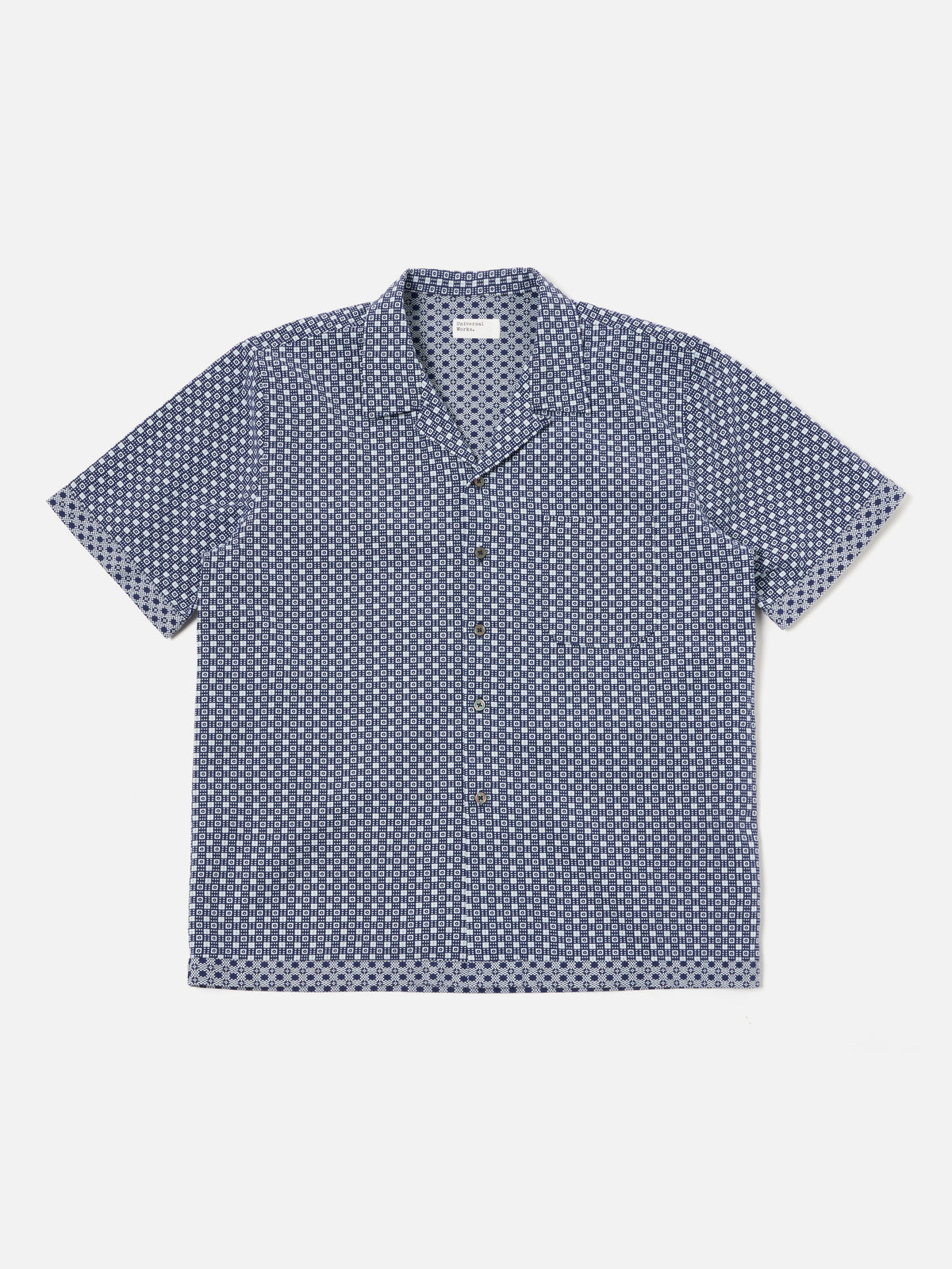 Universal Works Dean Road Shirt in Navy Tile 3 Cotton