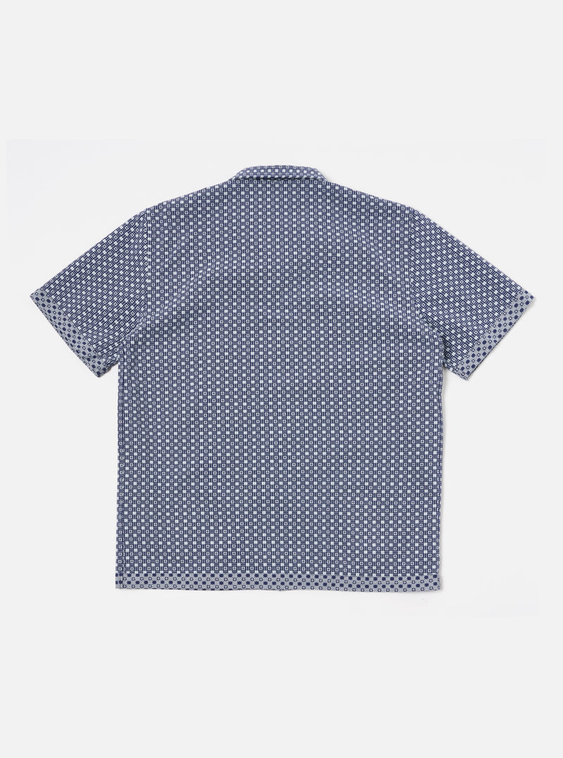 Universal Works Dean Road Shirt in Navy Tile 3 Cotton