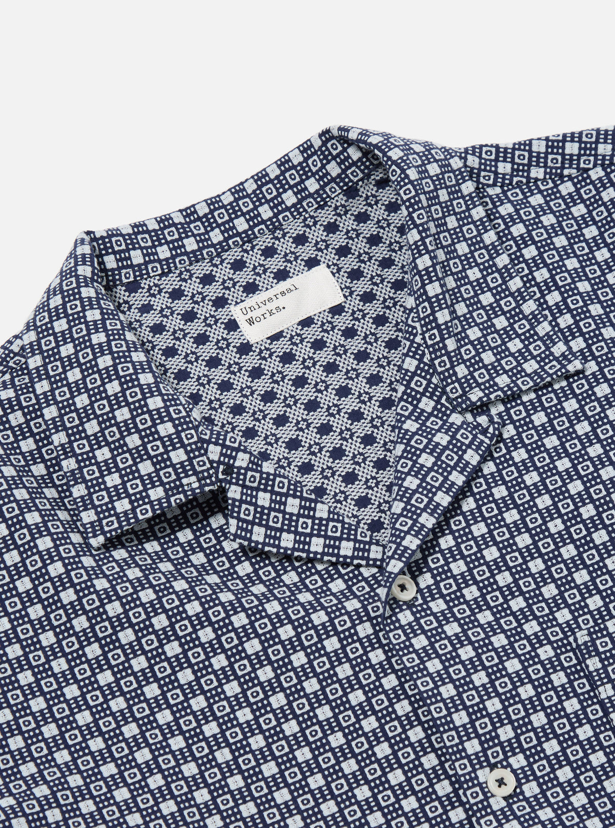 Universal Works Dean Road Shirt in Navy Tile 3 Cotton