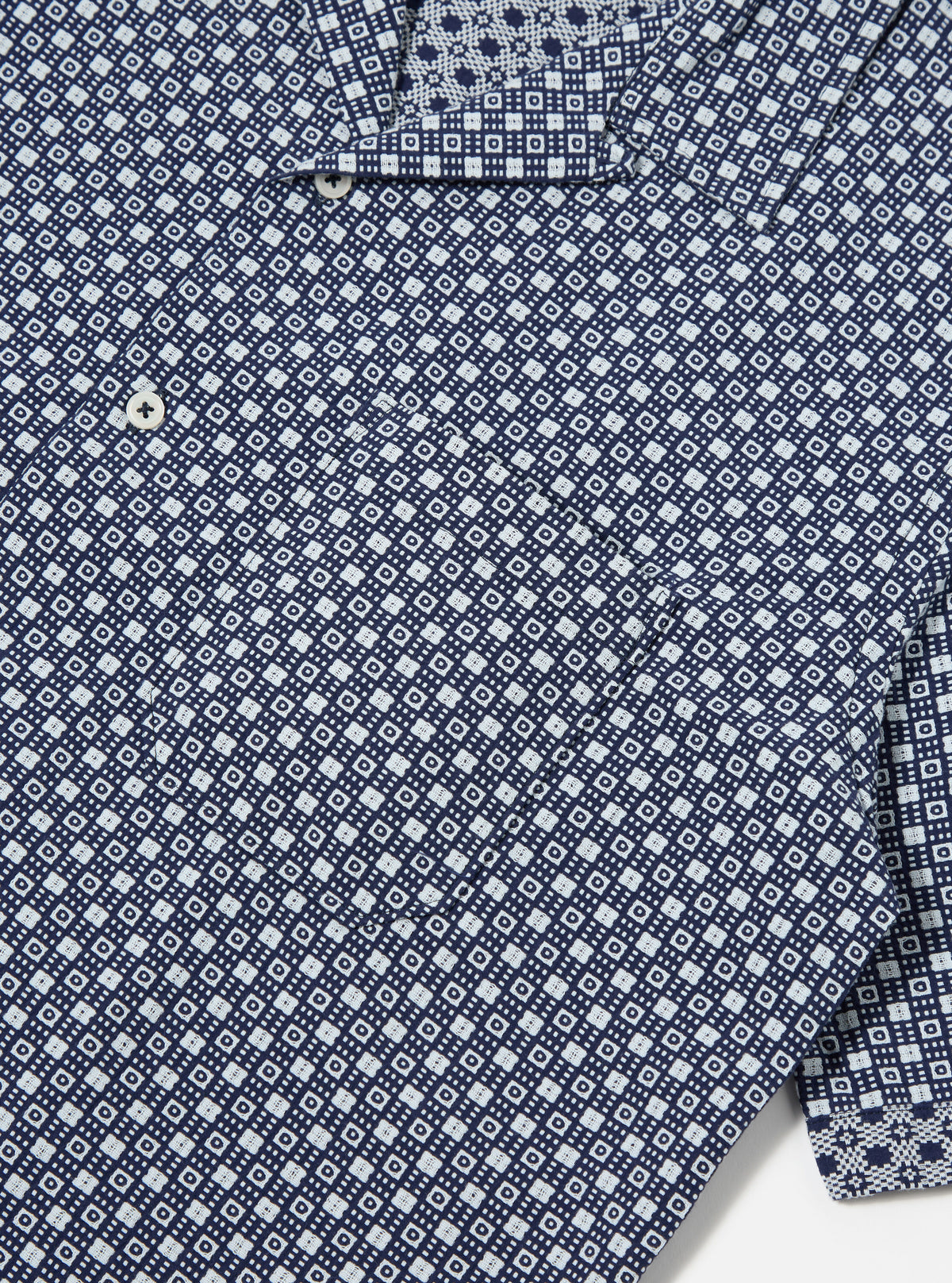 Universal Works Dean Road Shirt in Navy Tile 3 Cotton