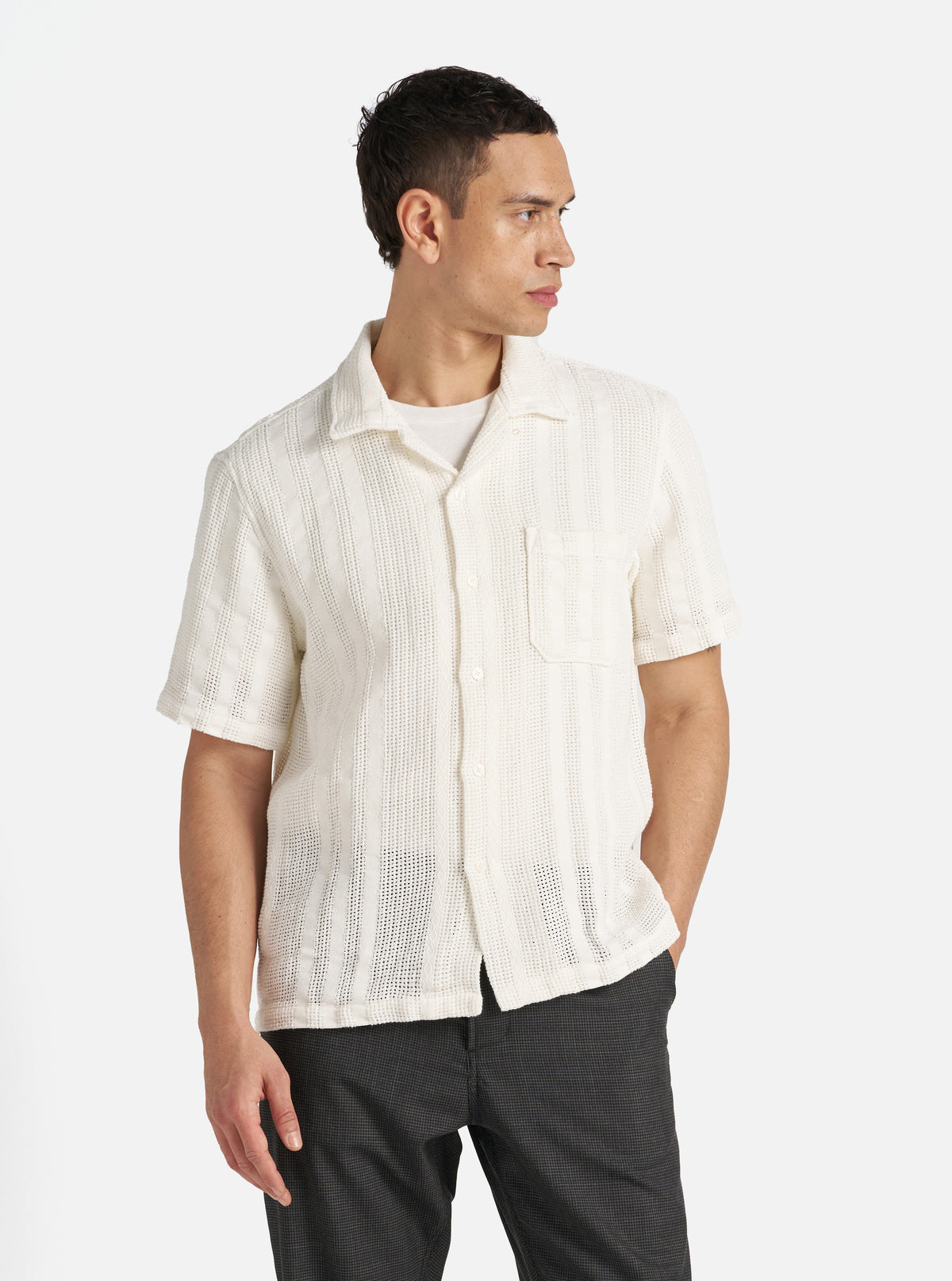 Universal Works Road Shirt in Ecru Reef Cotton