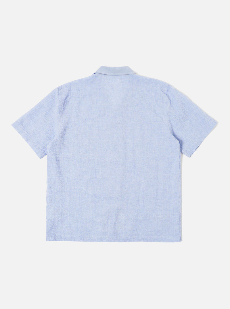 Universal Works Road Shirt in Pale Blue Seersucker