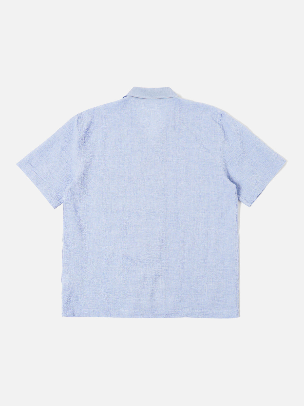 Universal Works Road Shirt in Pale Blue Seersucker