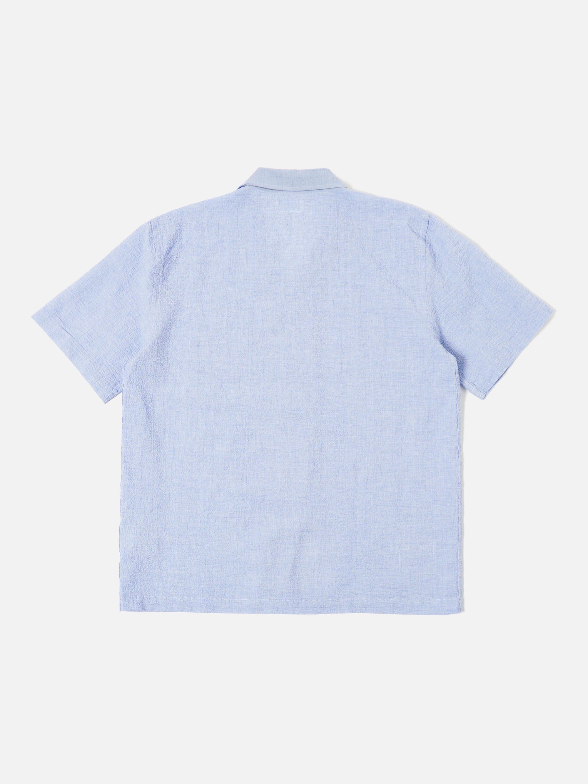 Universal Works Road Shirt in Pale Blue Seersucker