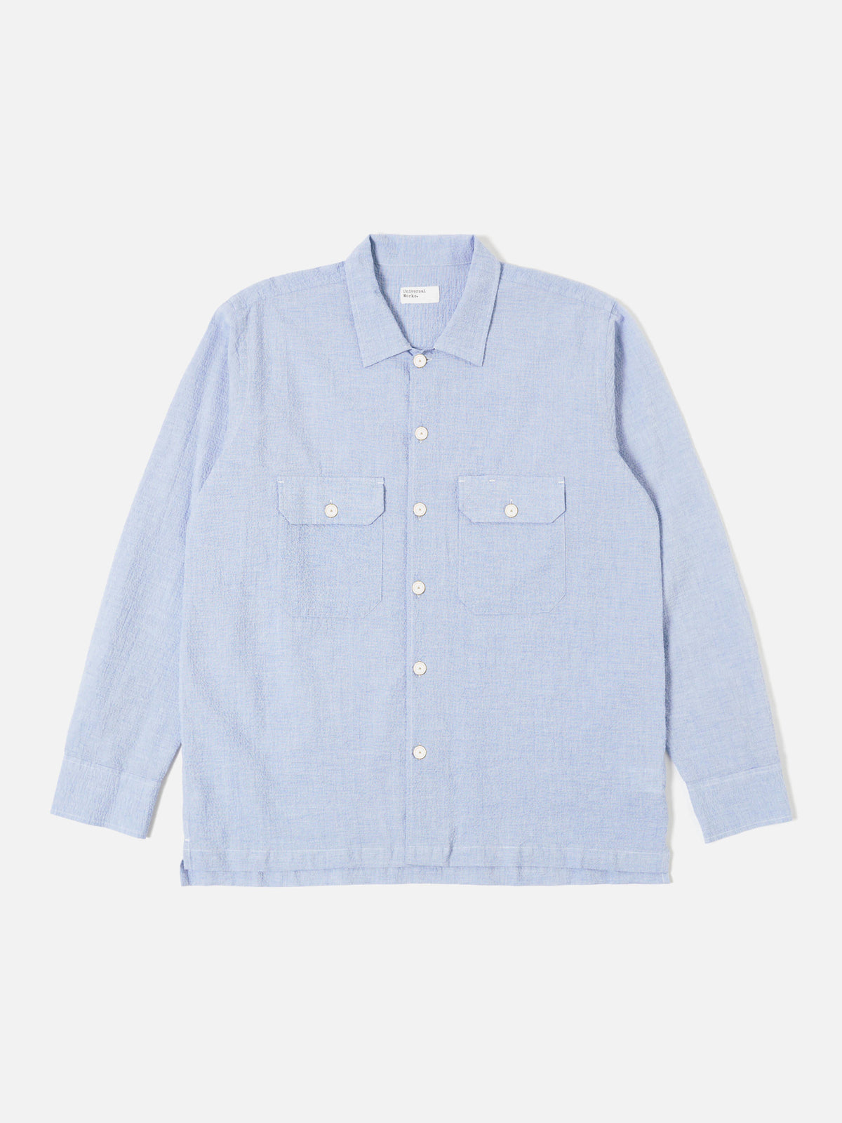 Universal Works L/S Utility Shirt in Pale Blue Seersucker