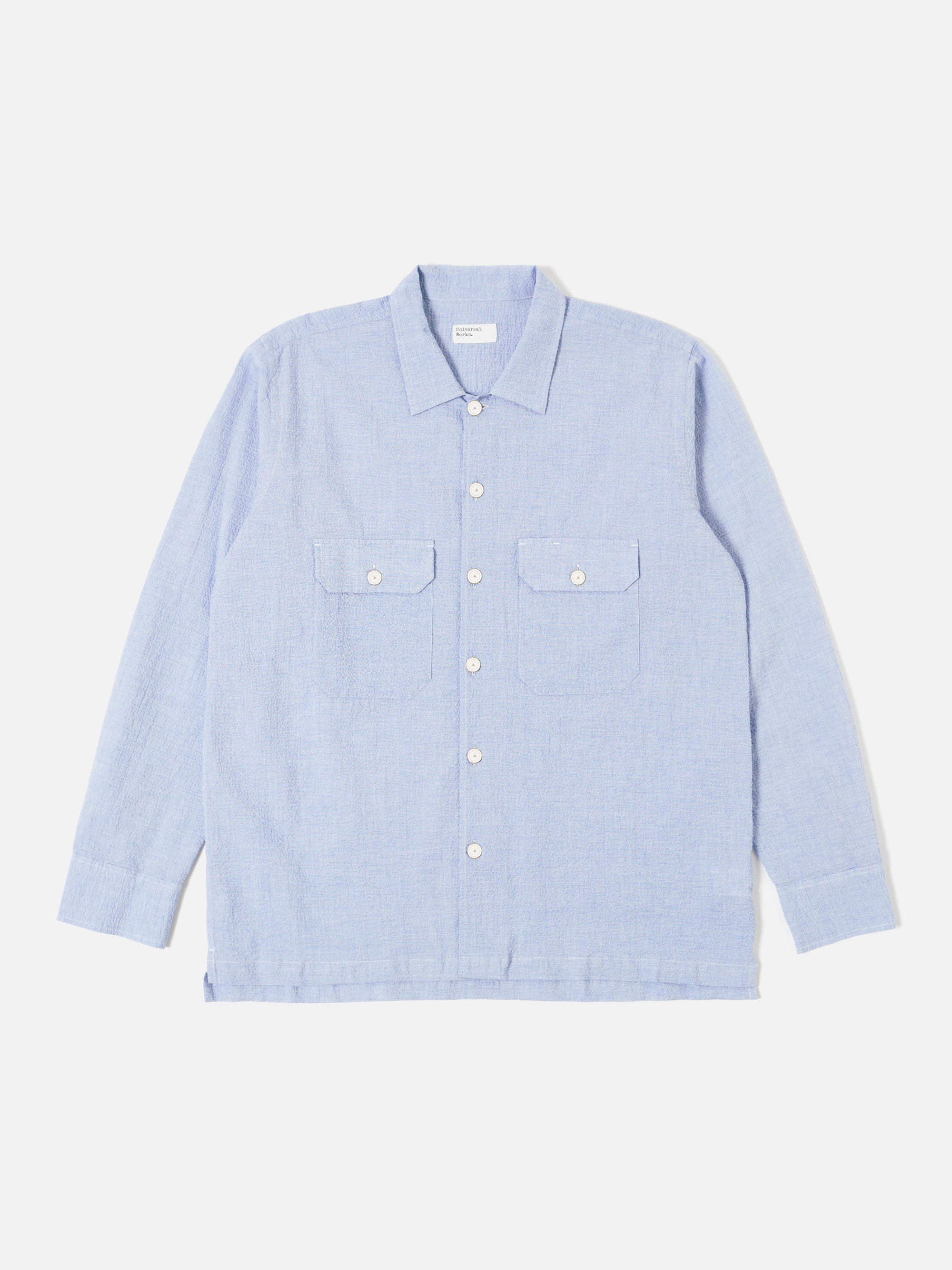 Universal Works L/S Utility Shirt in Pale Blue Seersucker