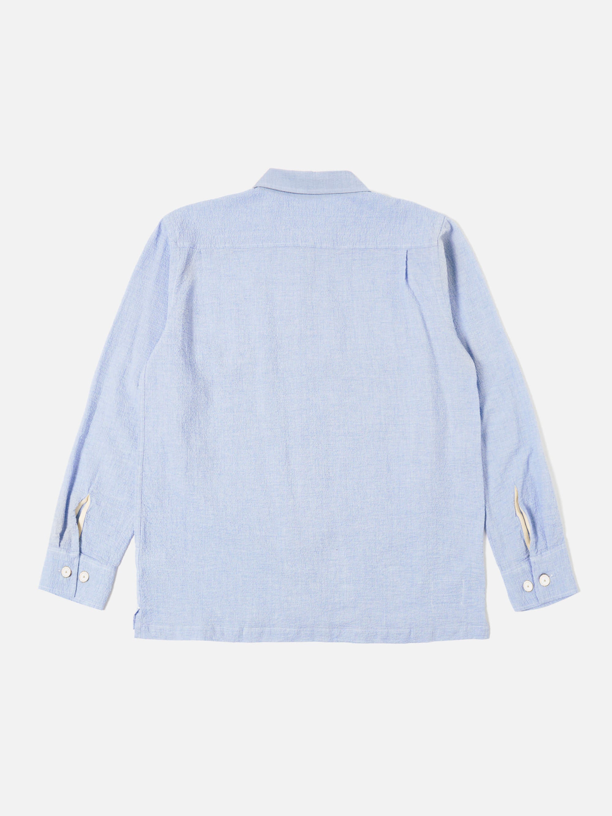 Universal Works L/S Utility Shirt in Pale Blue Seersucker