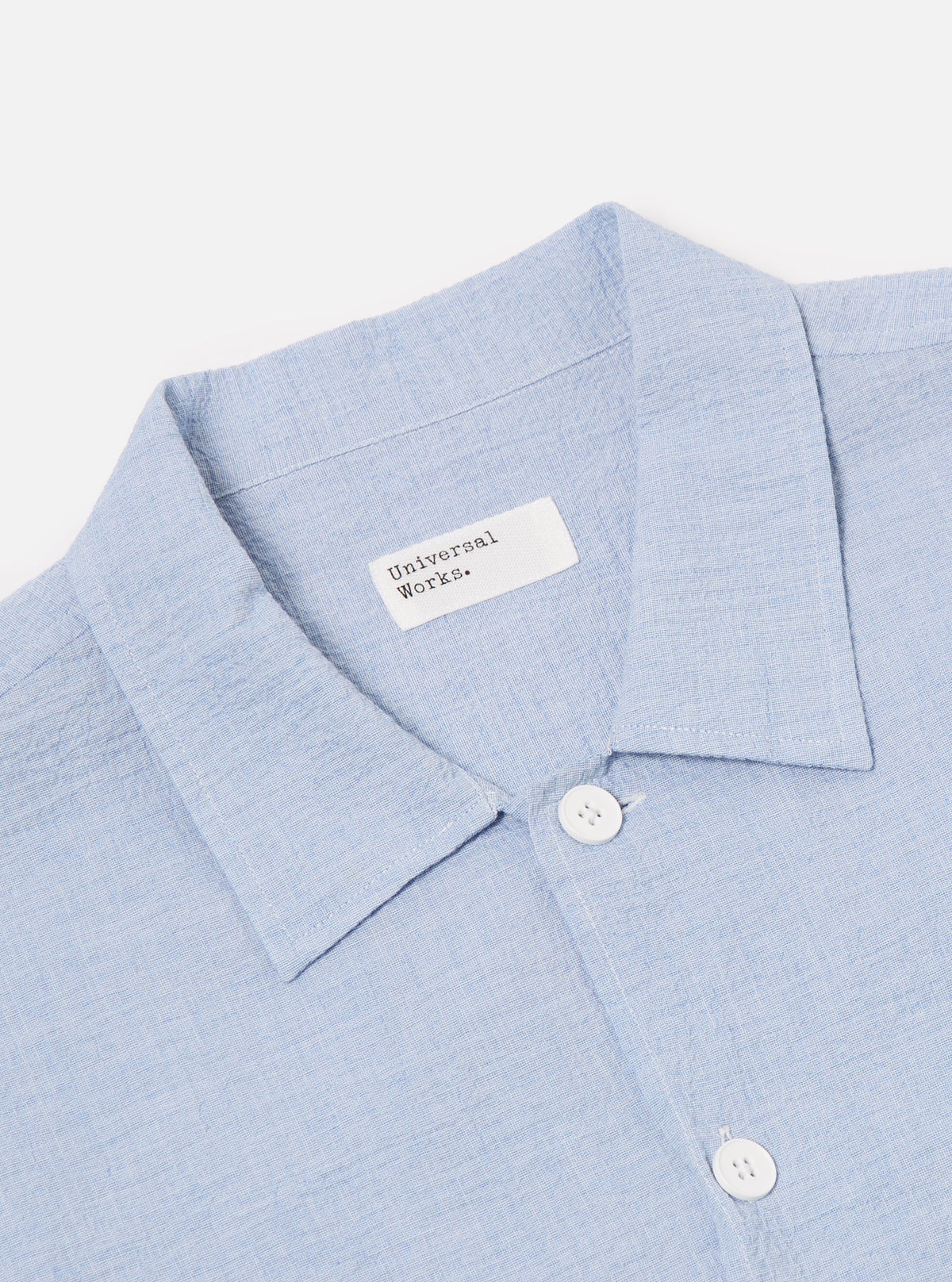 Universal Works L/S Utility Shirt in Pale Blue Seersucker