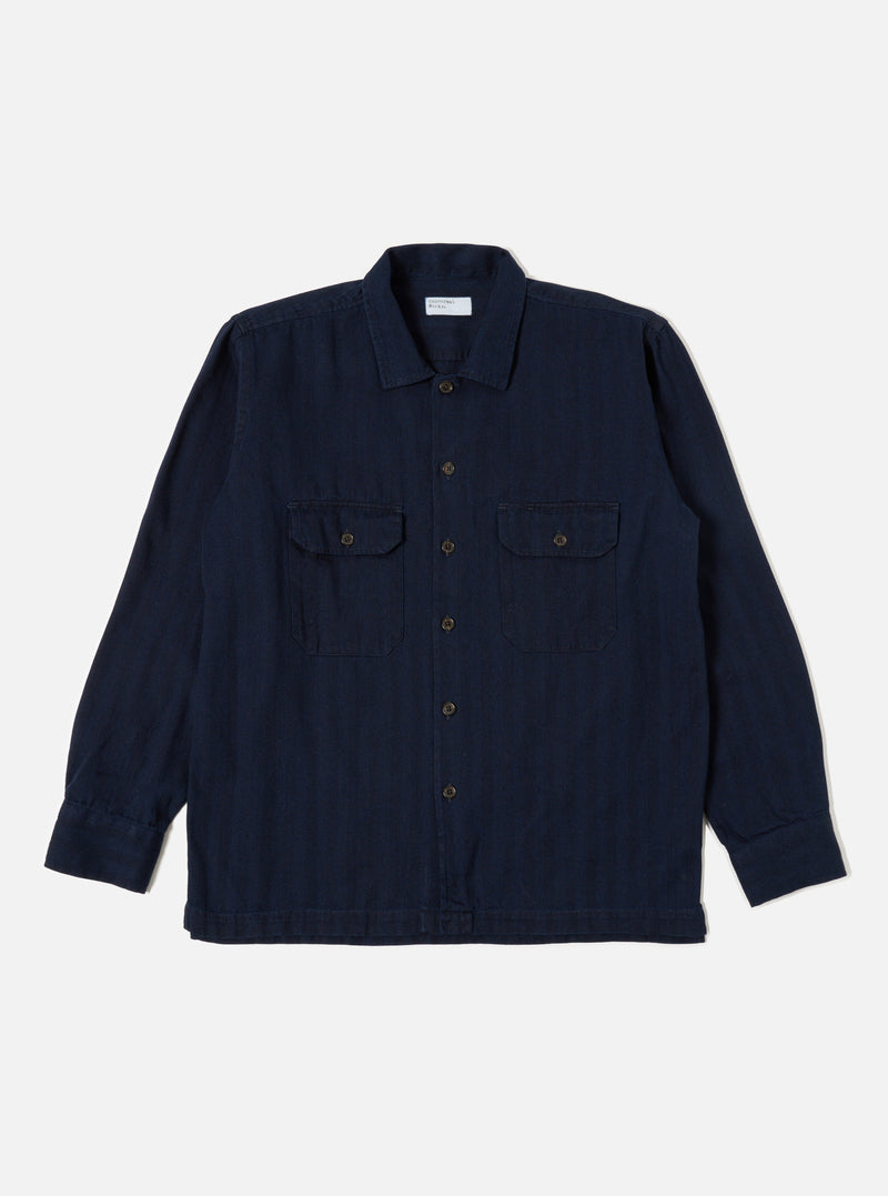 Universal Works L/S Utility Shirt in Indigo Herringbone Denim