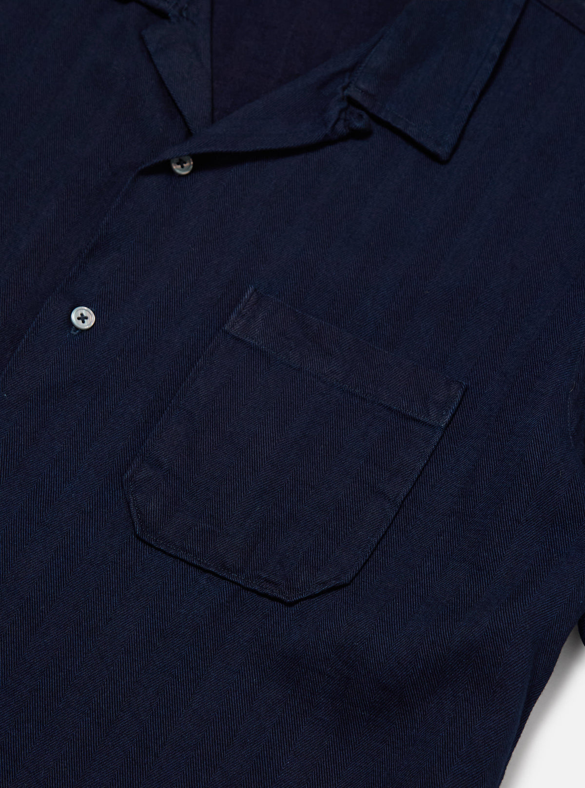 Universal Works Road Shirt in Indigo Herringbone Denim