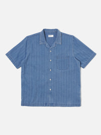 Universal Works Road Shirt in Washed Indigo Herringbone Denim